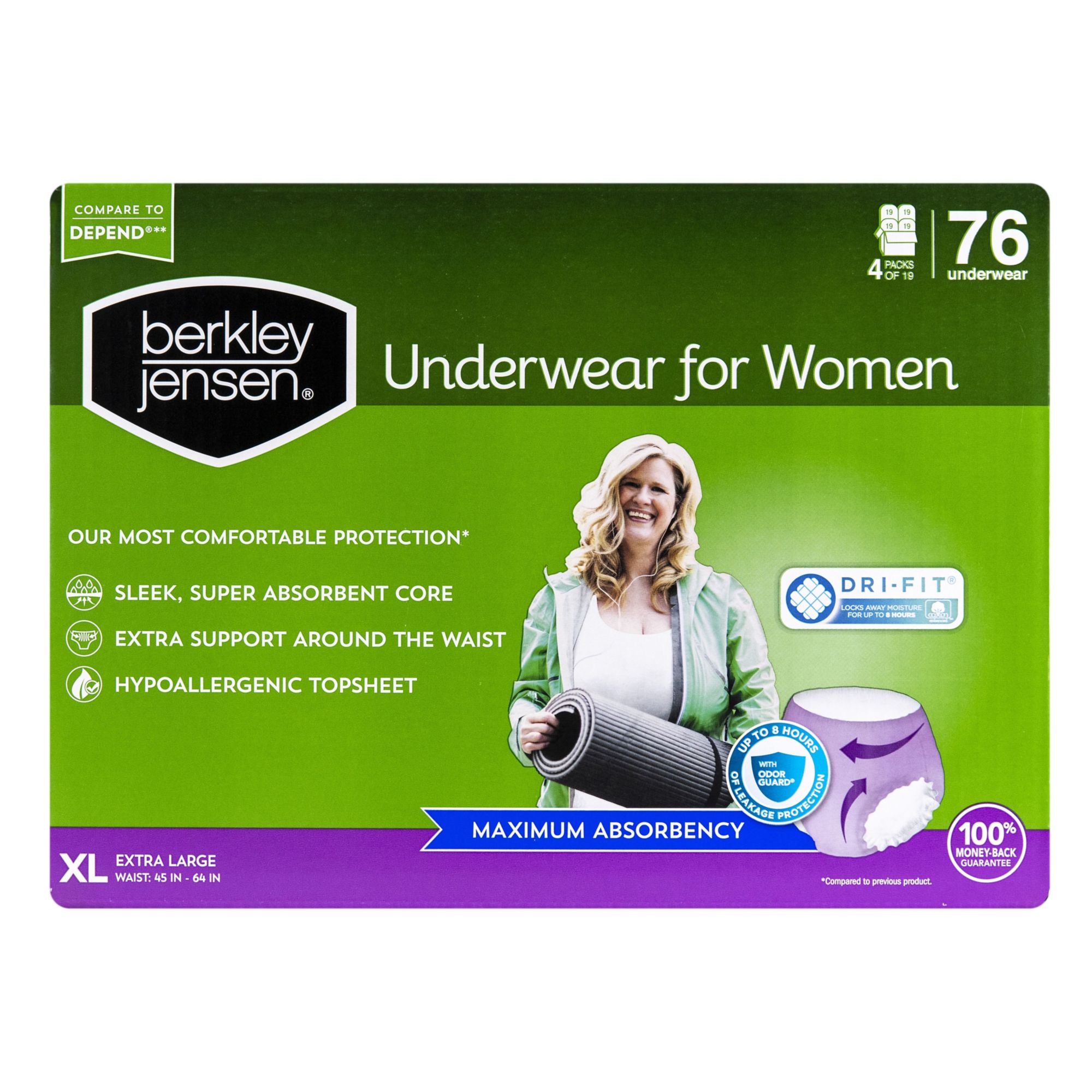 Comfort Choice Women's Plus Size Cotton Incontinence Brief 2-Pack