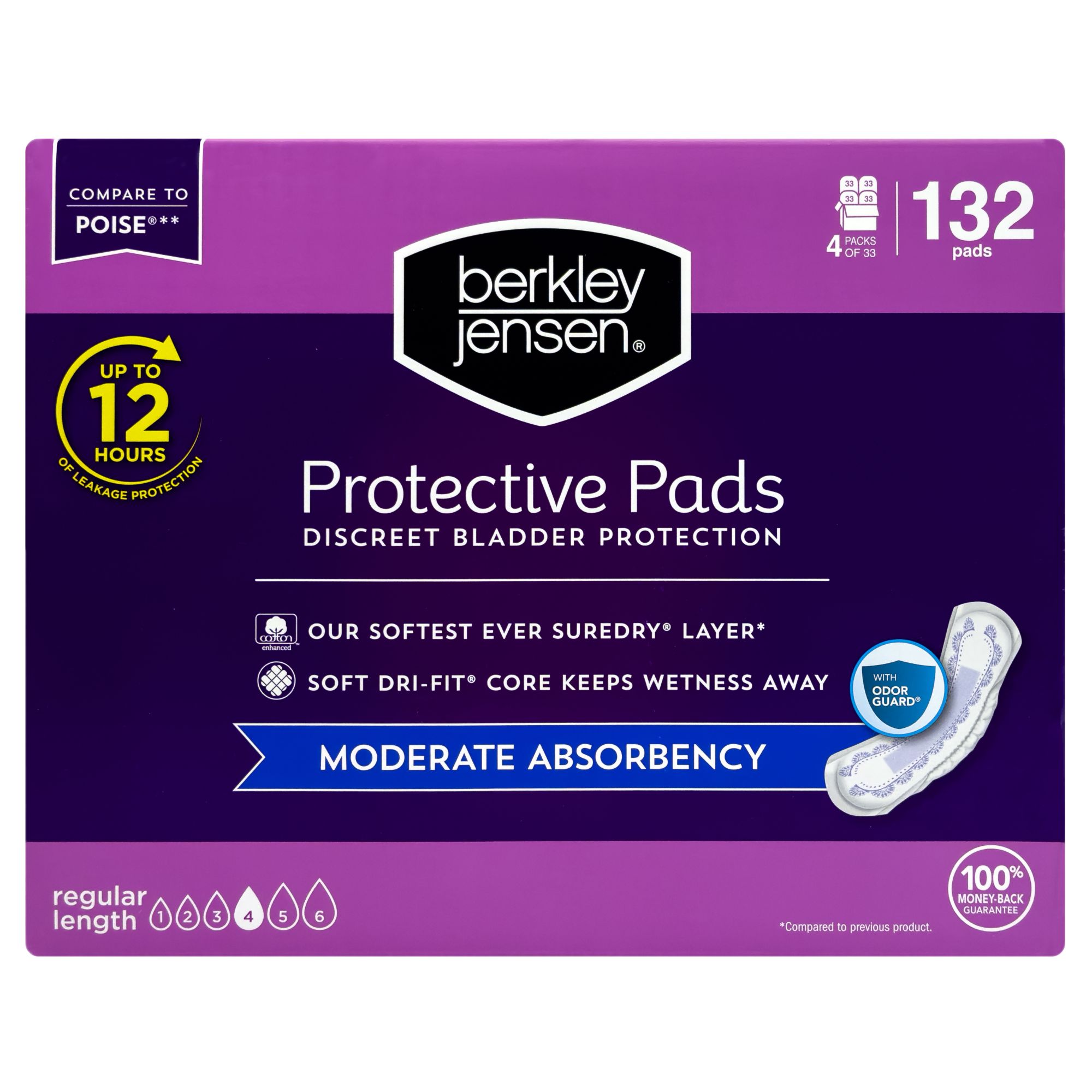 FSA Eligible  Poise Incontinence Pads, Moderate Absorbency, Regular, 66 ct.