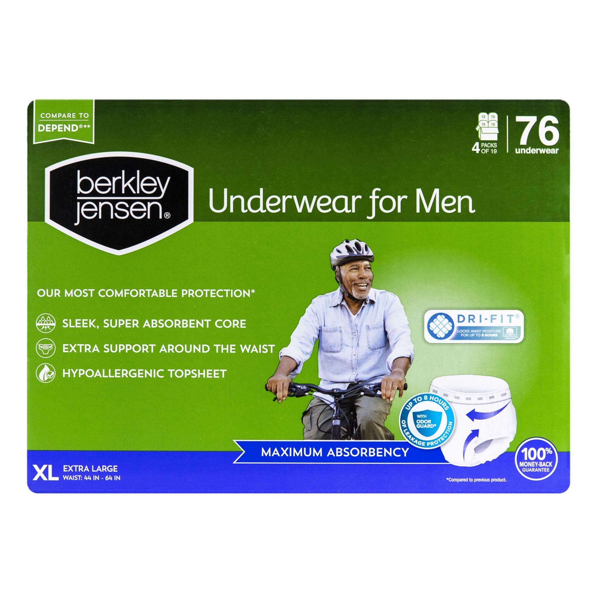 Berkley Jensen Incontinence Underwear for Men - XL, 76 ct.