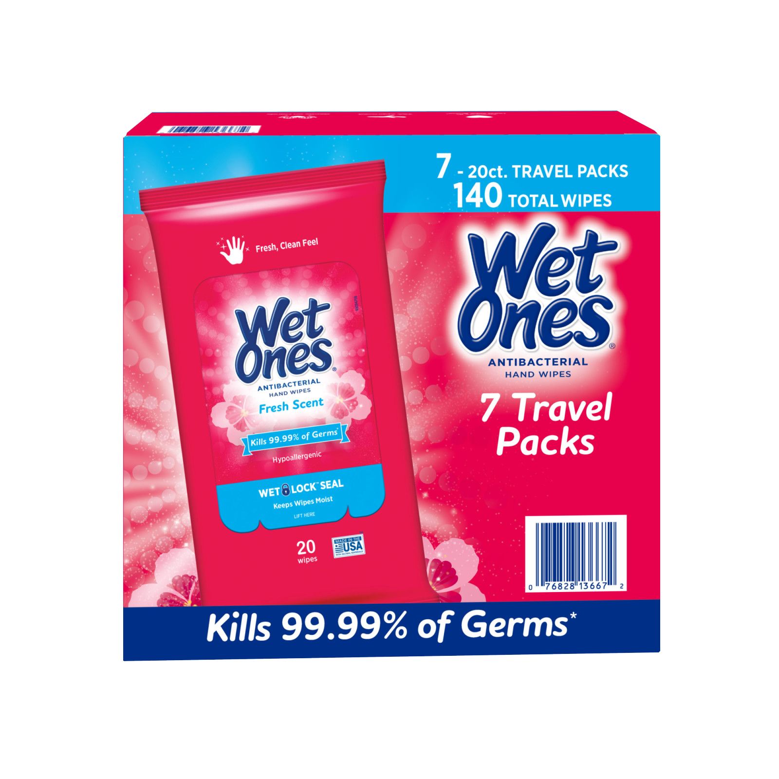 Wet Ones Antibacterial Hand Wipes Travel Pack - Fresh Scent, 7 pk./20 ct.