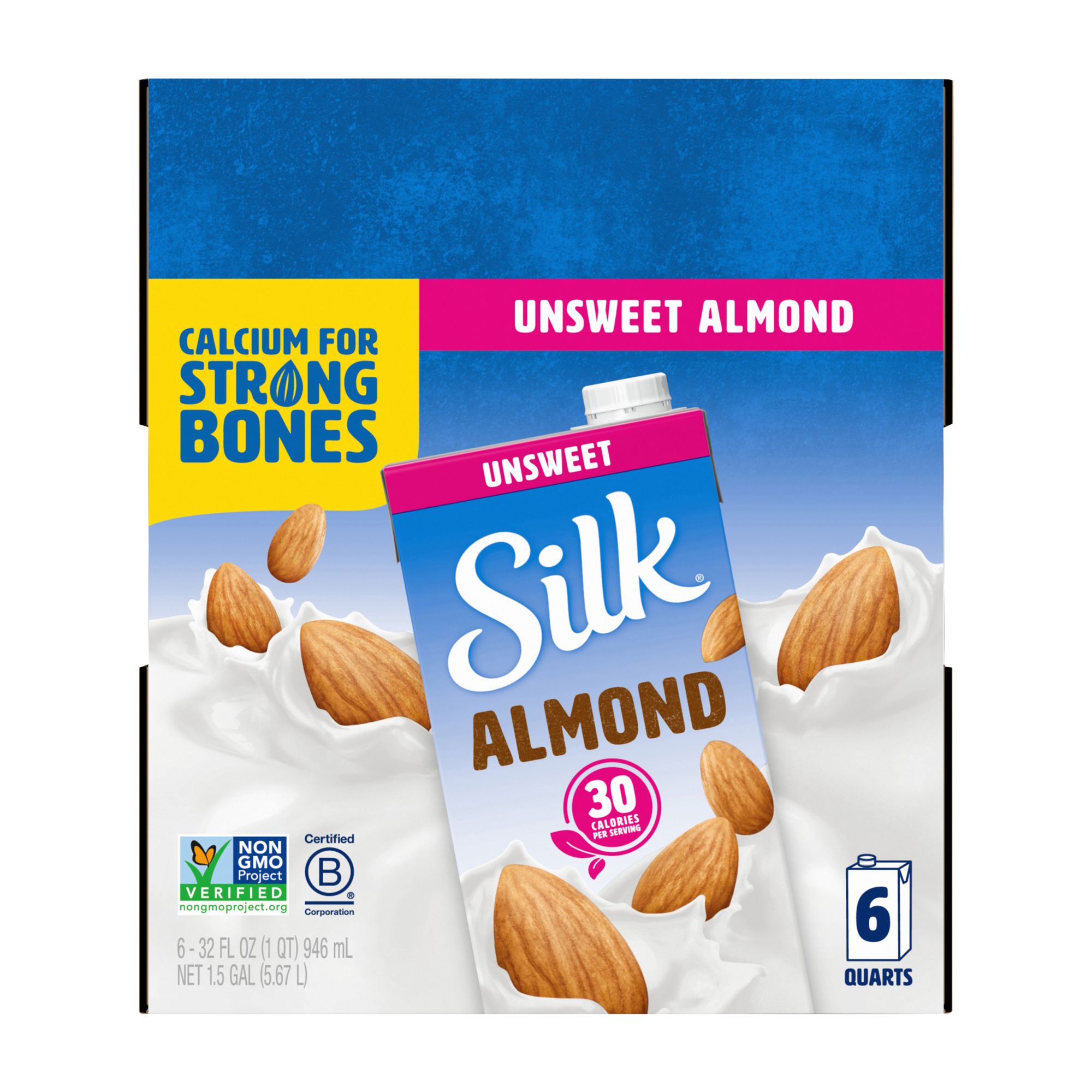 Silk Dairy-Free UHT Unsweet Almond Milk Cartons, 6 pk./32 fl. oz.