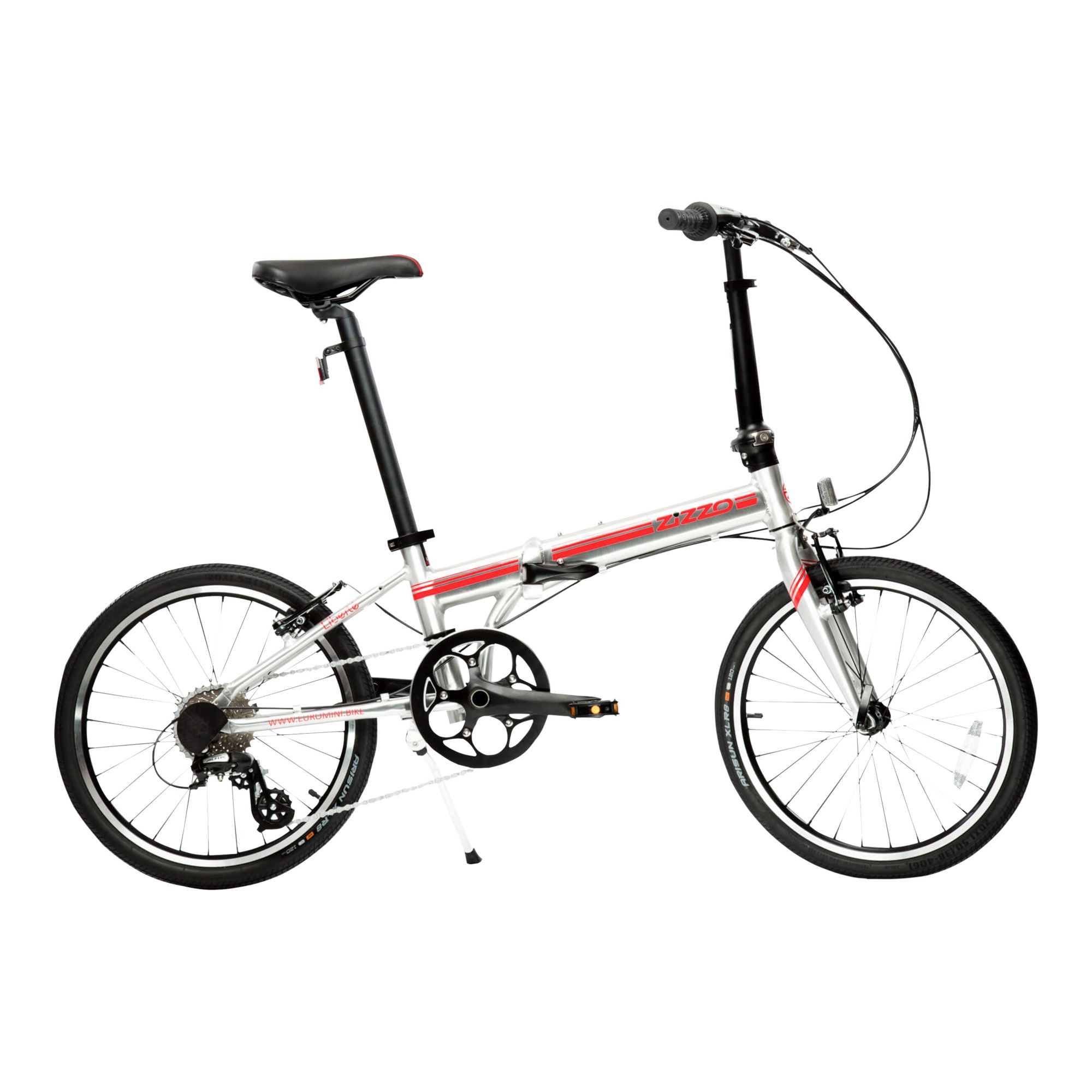Zizzo Liberte Ultra-Lightweight 20&quot; 8-Speed Aluminum Folding Road Bicycle - Silver Red