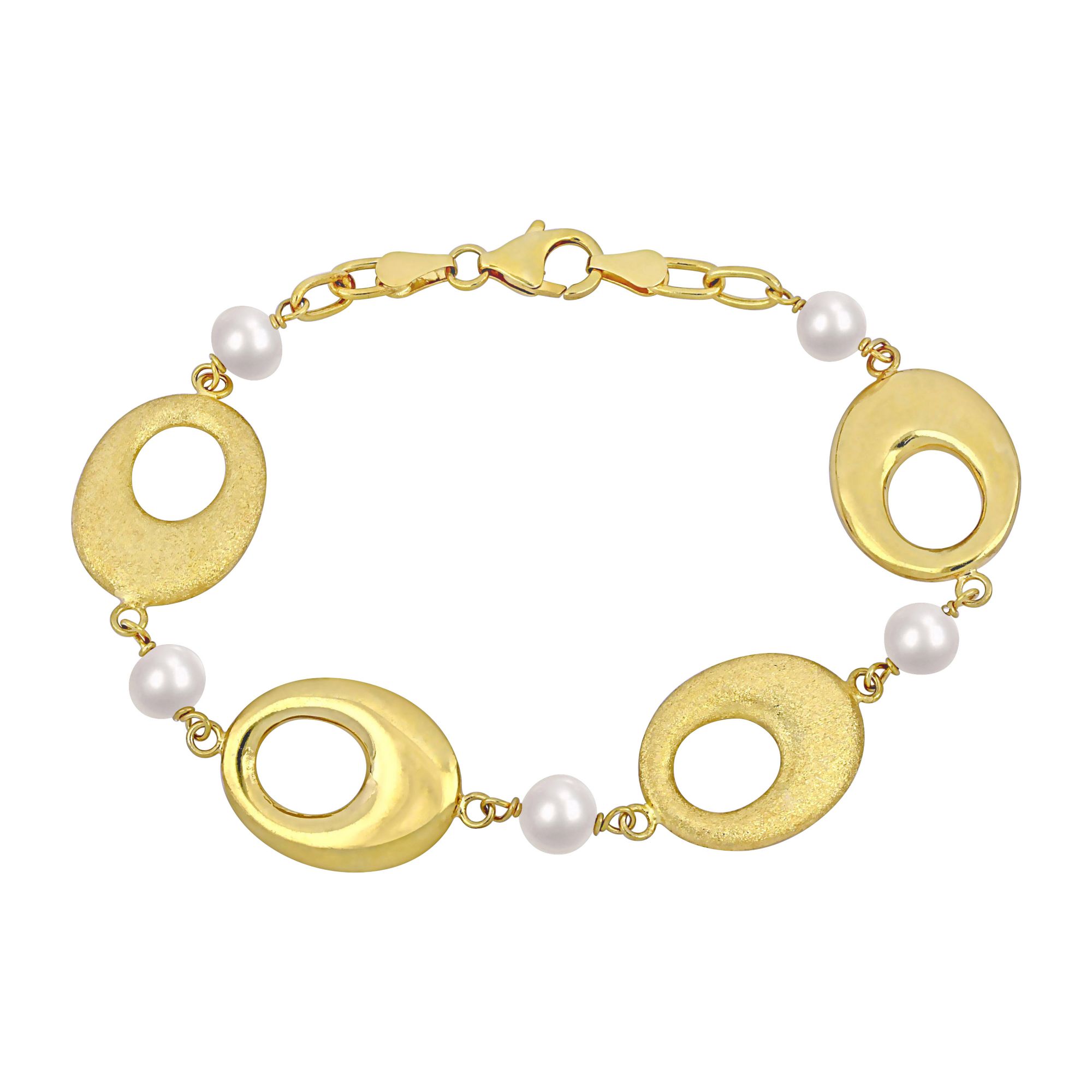 Cultured Freshwater Pearl Link Bracelet in 18k Gold Plated Silver