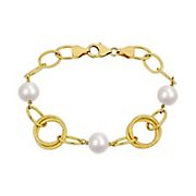 Cultured Freshwater Pearl Circle Link Bracelet in Gold Plated Silver