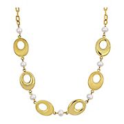 Cultured Freshwater Pearl and Disc Station Chain Necklace in 18k Gold Plated Silver