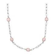 8-9mm Pink Cultured Freshwater Pearl Station Necklace in Sterling Silver