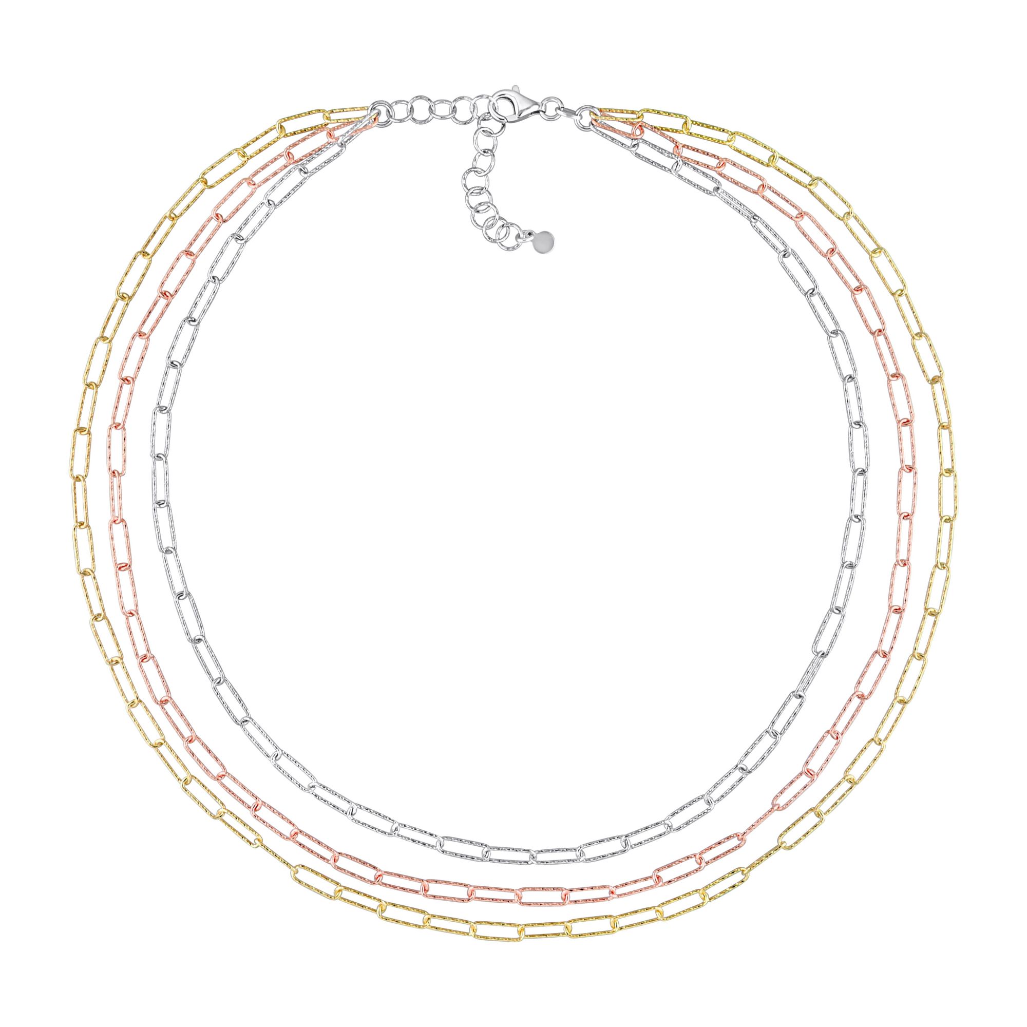 Paperclip Multi-Strand Chain Necklace in Gold Plated Silver