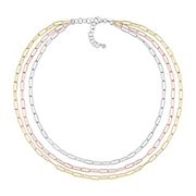 Paperclip Multi-Strand Chain Necklace in 18k 3-Tone Gold Plated Silver