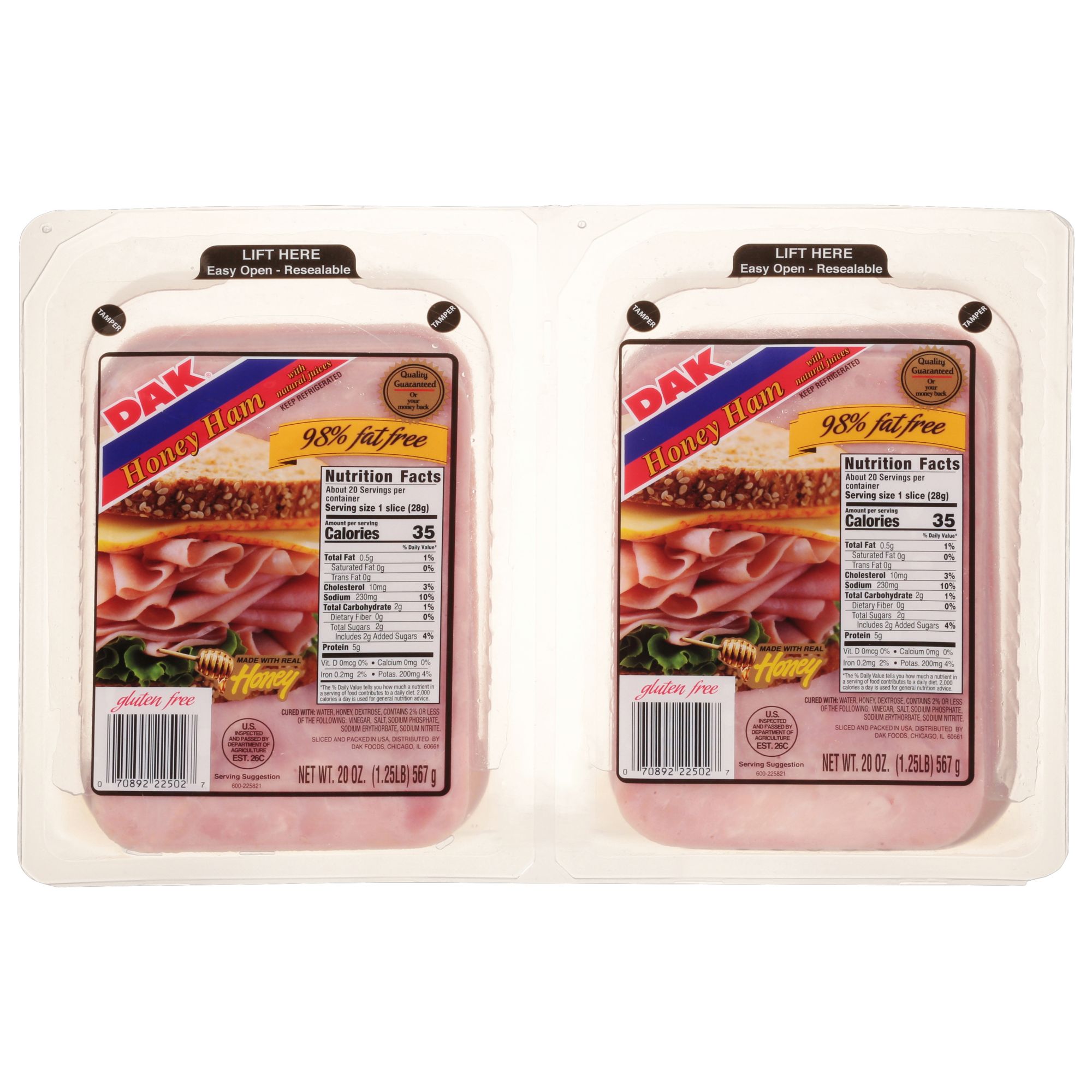 DAK 98% Fat-Free Honey Ham, 2 ct./20 oz.