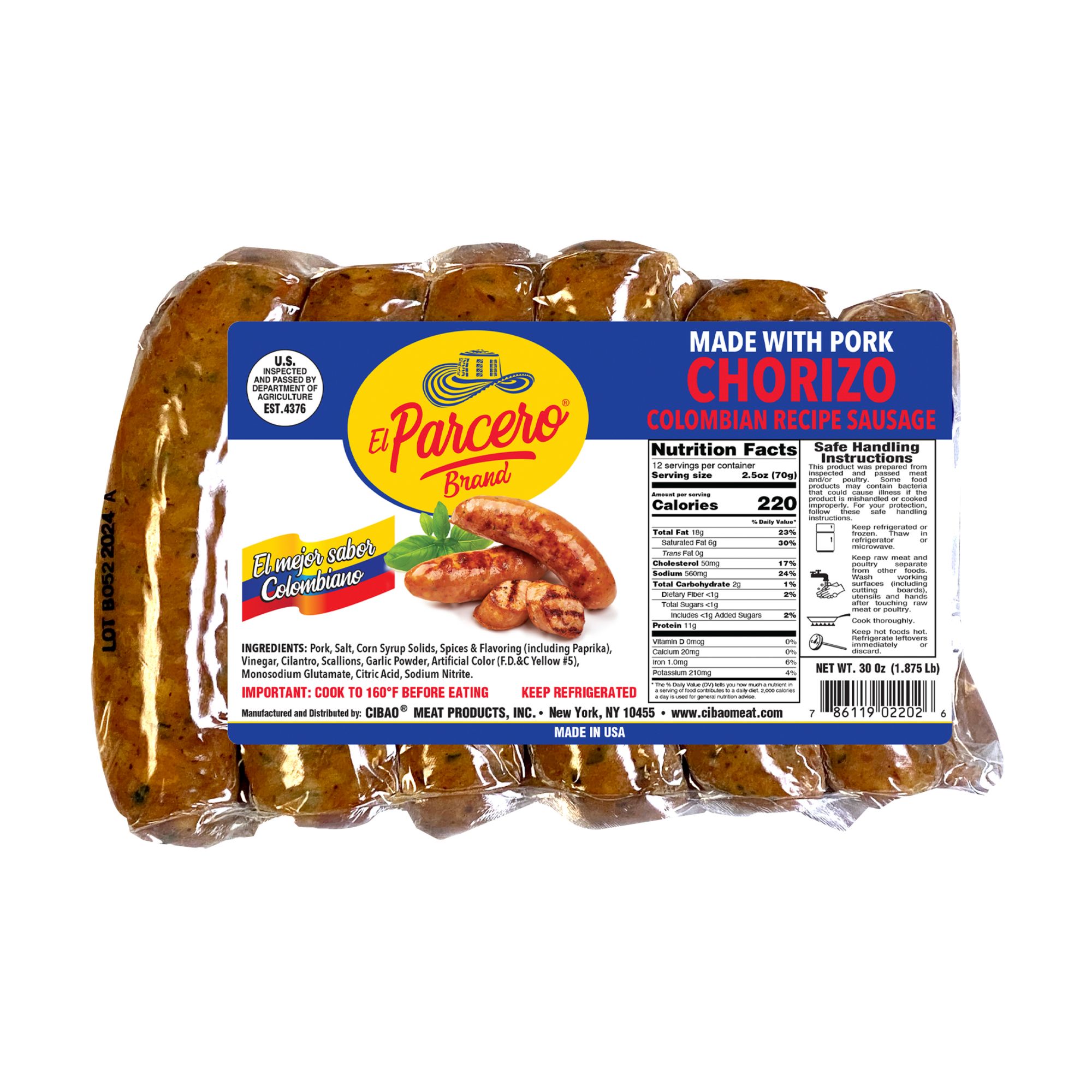 El Parcero Colombian Chorizo, 30 oz.