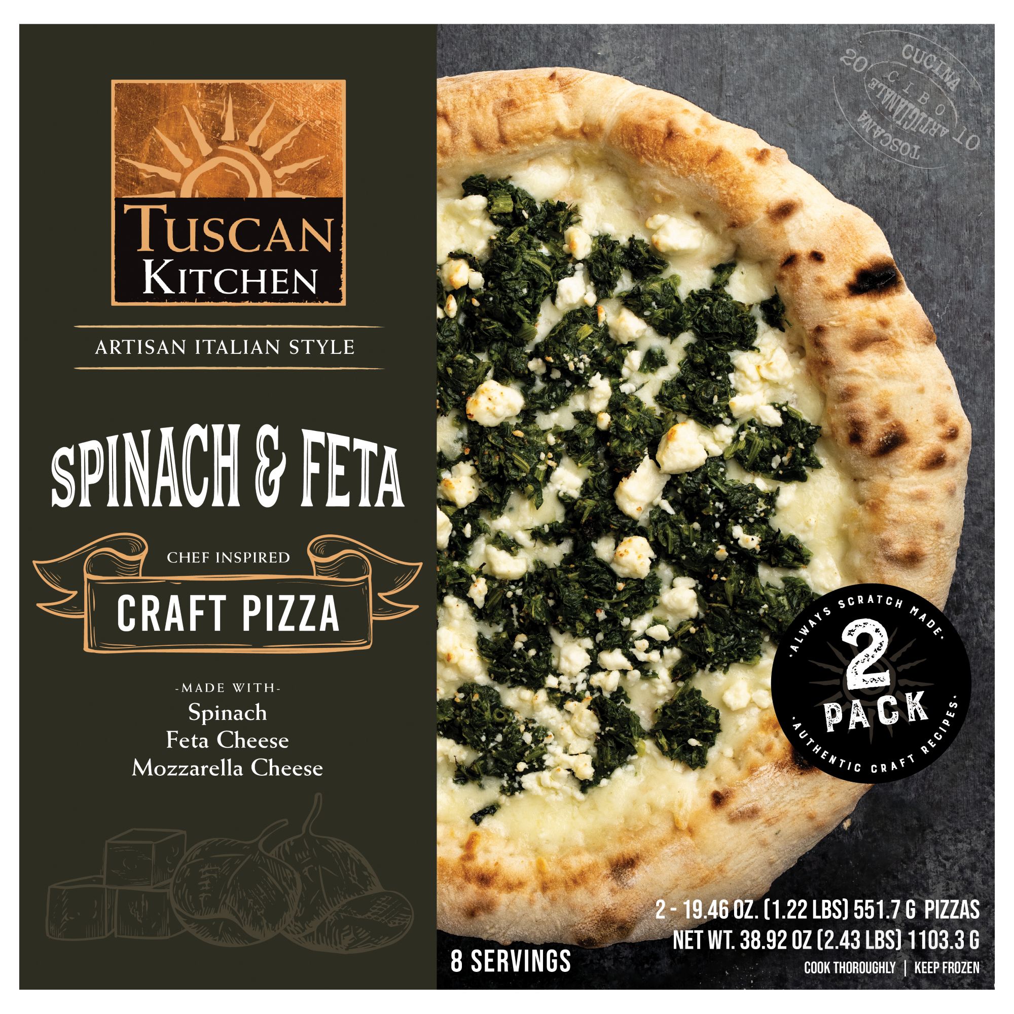 Tuscan Kitchen Stone Fired Spinach and Feta Pizza, 2 pk.
