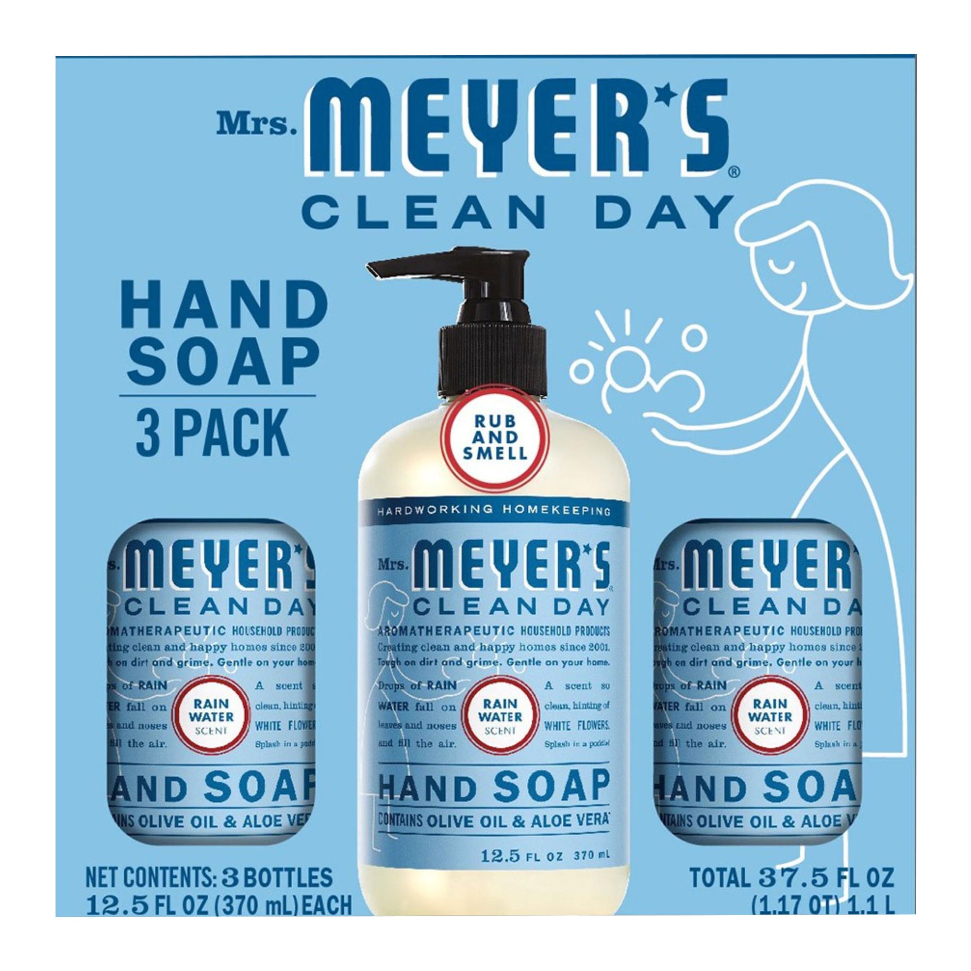 Mrs. Meyer's Clean Day Liquid Hand Soap, Rain Water Scent Bottle, 3 pk./12.5 oz.