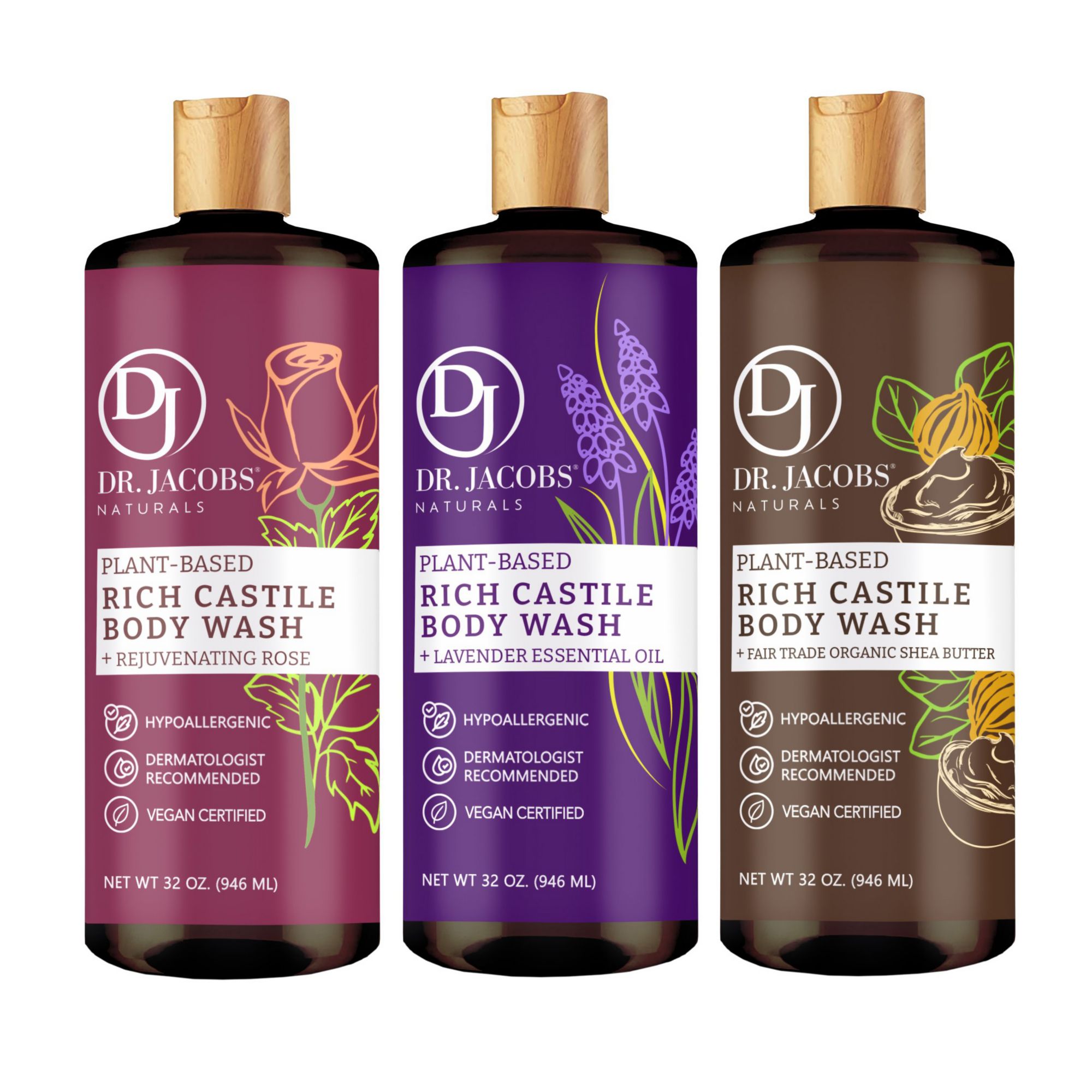 Dr Jacobs Castile Body Wash, 3 pk./32 oz. - Rose, Lavender, Shea Butter