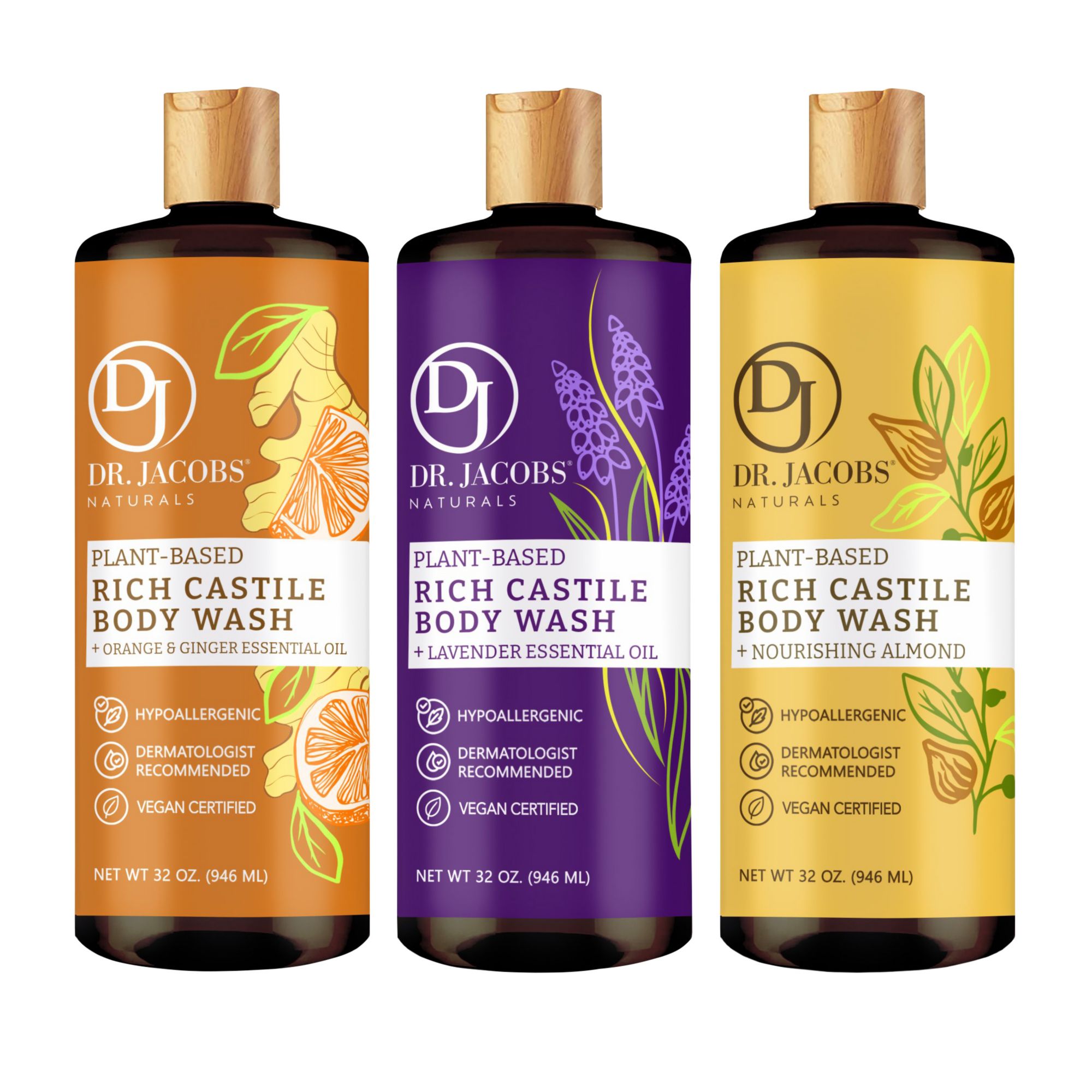 Dr Jacobs Castile Body Wash, 3 pk./ 32 oz. - Orange Ginger, Lavender, Almond