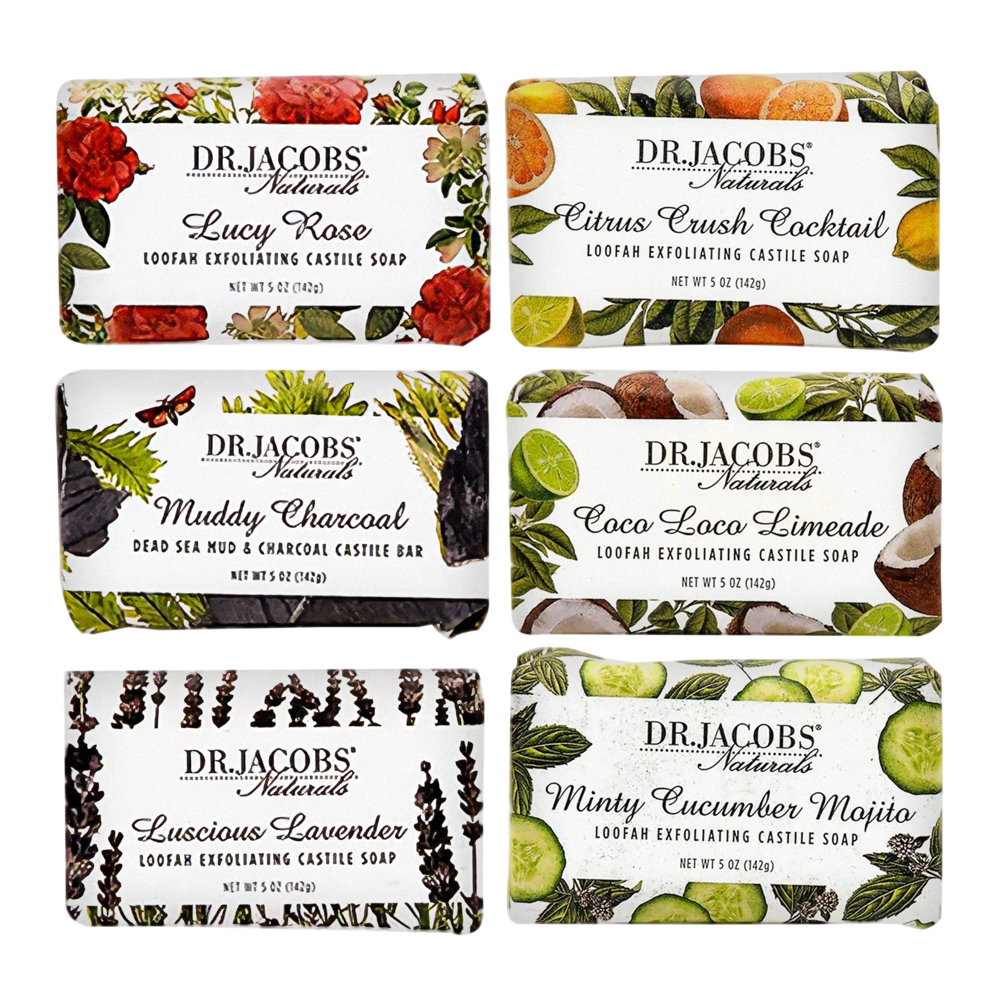 Dr Jacobs Naturals Exfoliating Castile Bar Soap Mix, 6 pk.