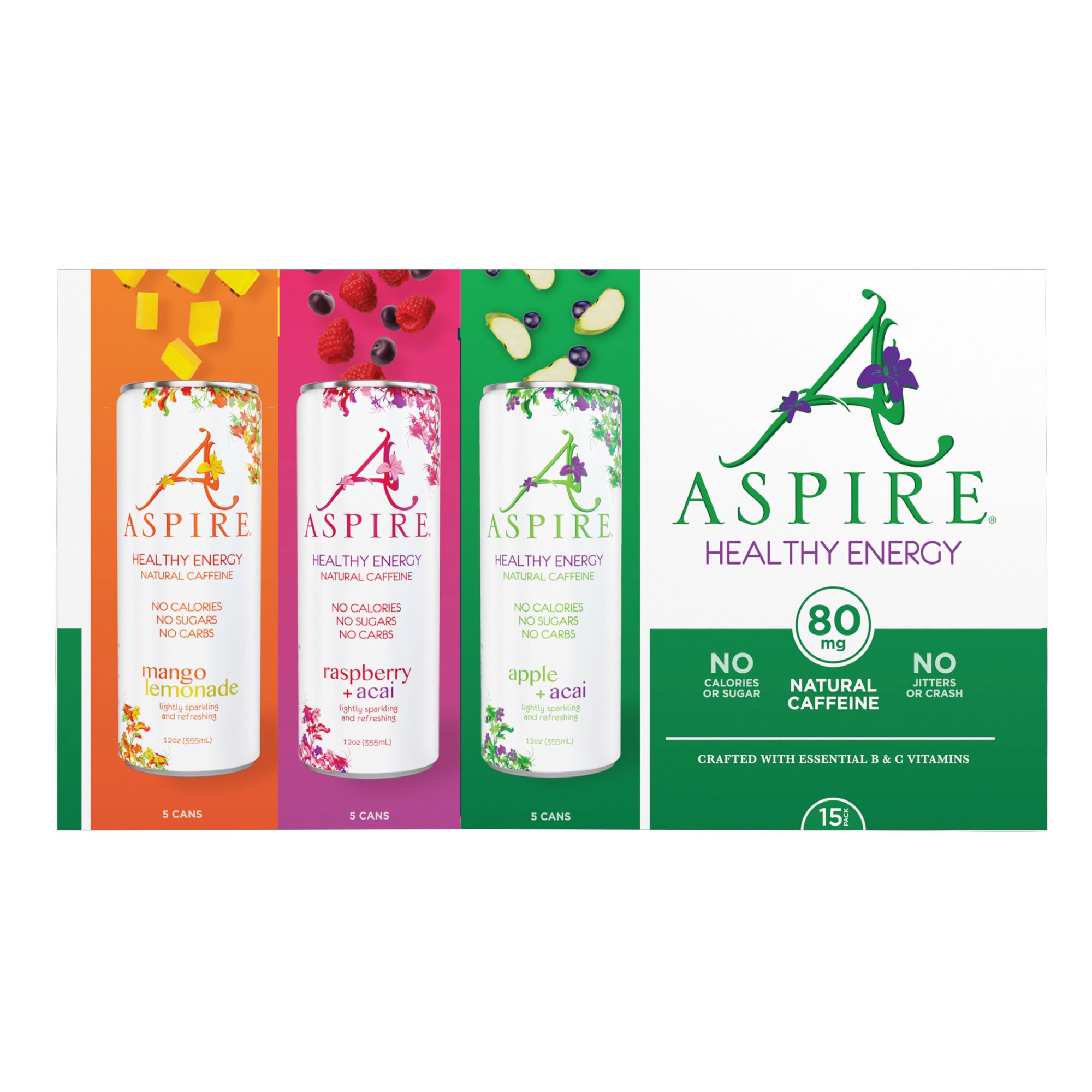 Aspire Healthy Energy Drinks Variety Pack, 15 pk./12 oz.