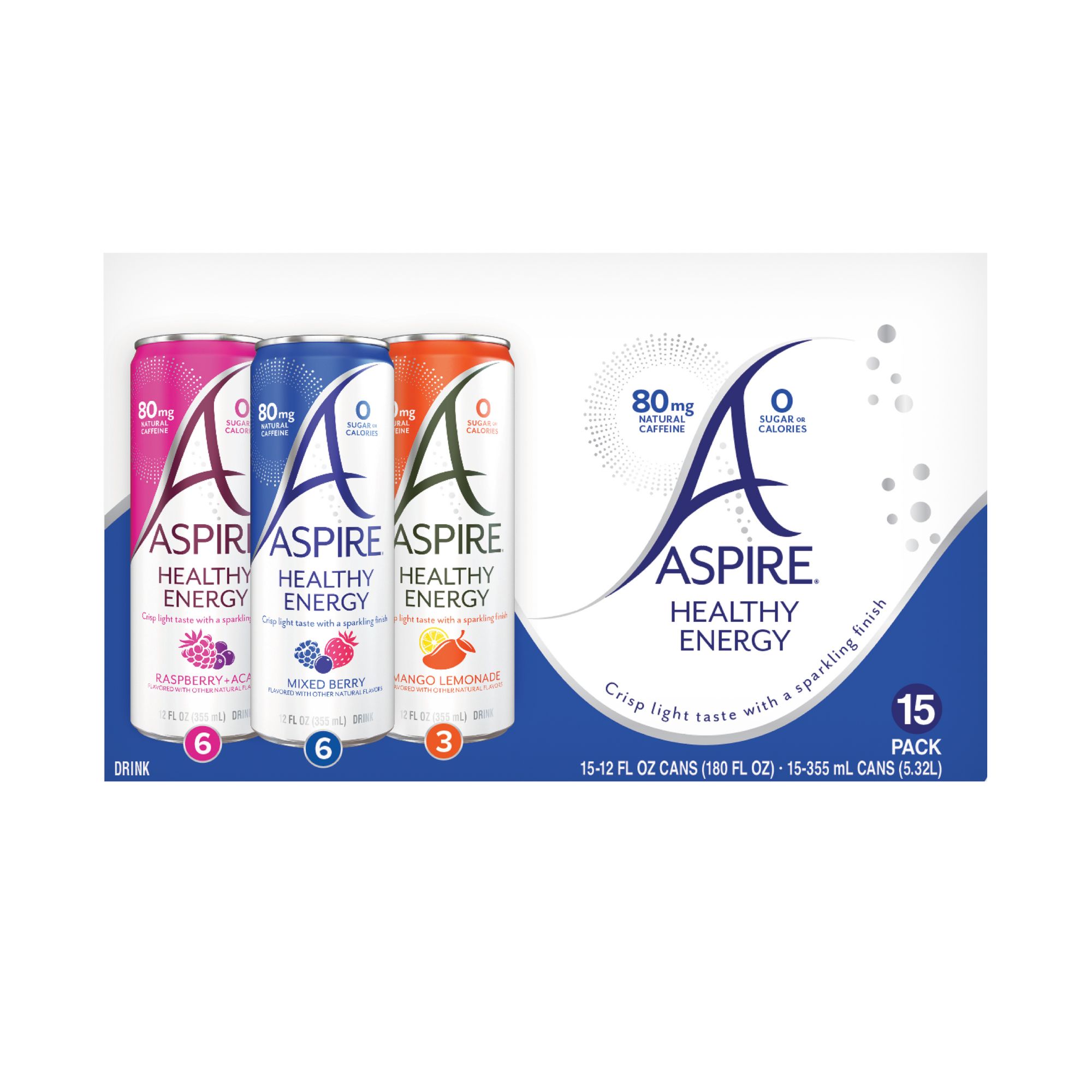 Aspire Healthy Energy Drinks Variety Pack, 15 pk./12 oz.