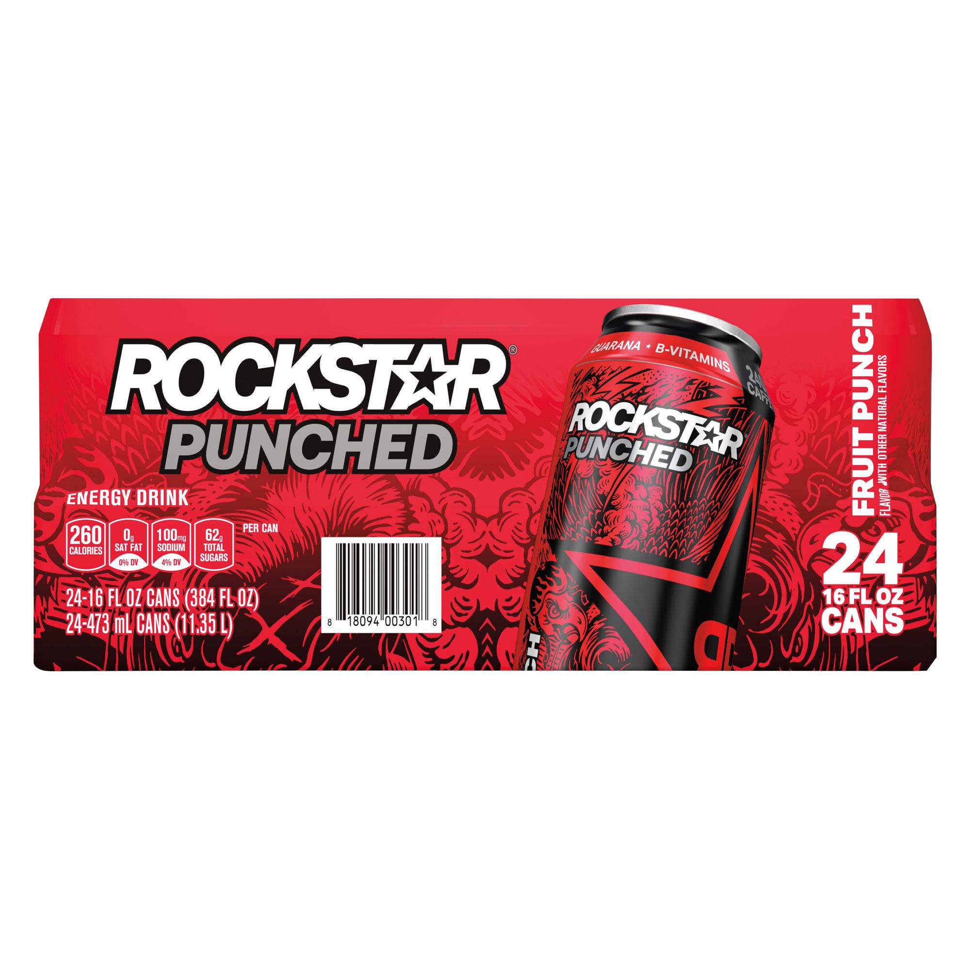 Rockstar Energy Drink Punched Fruit Punch, 16oz Cans (12 Pack)