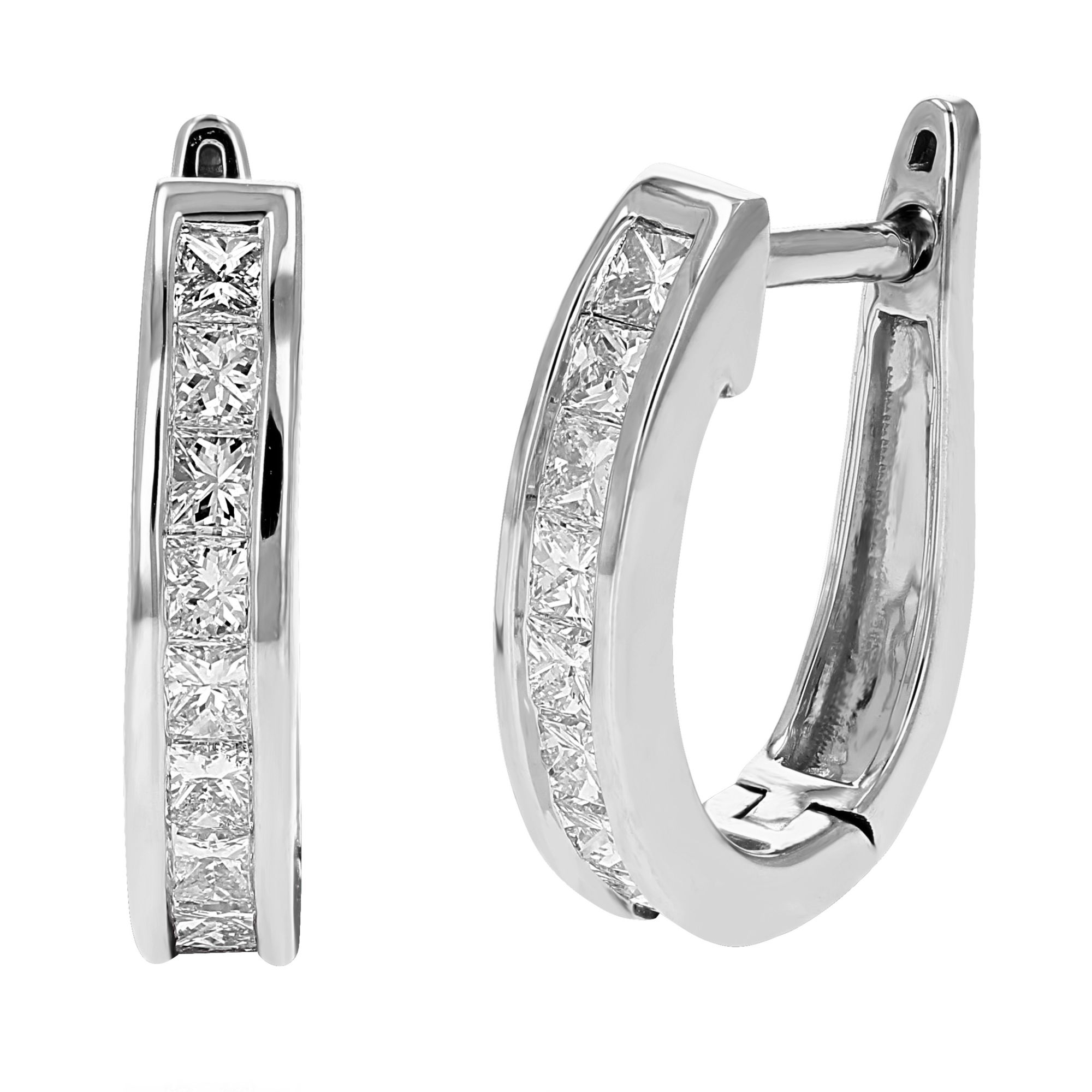 Amairah 1 ct. t. w. Princess Cut Diamond Hoop Earrings 14k White Gold Channel Set .50&quot;