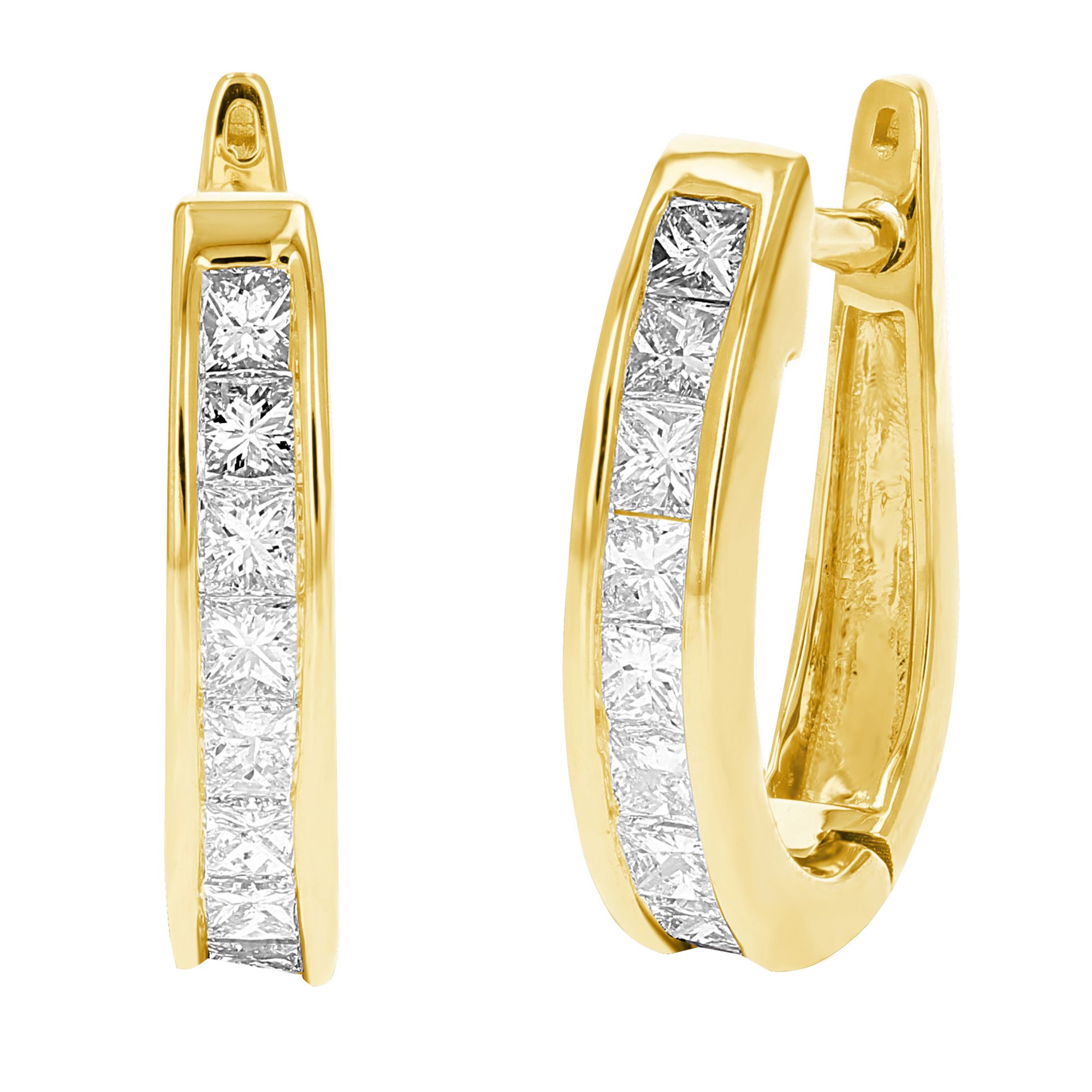 Amairah 1 ct. t. w. Princess Cut Diamond Hoop Earrings 14k Yellow Gold Channel Set .50&quot;