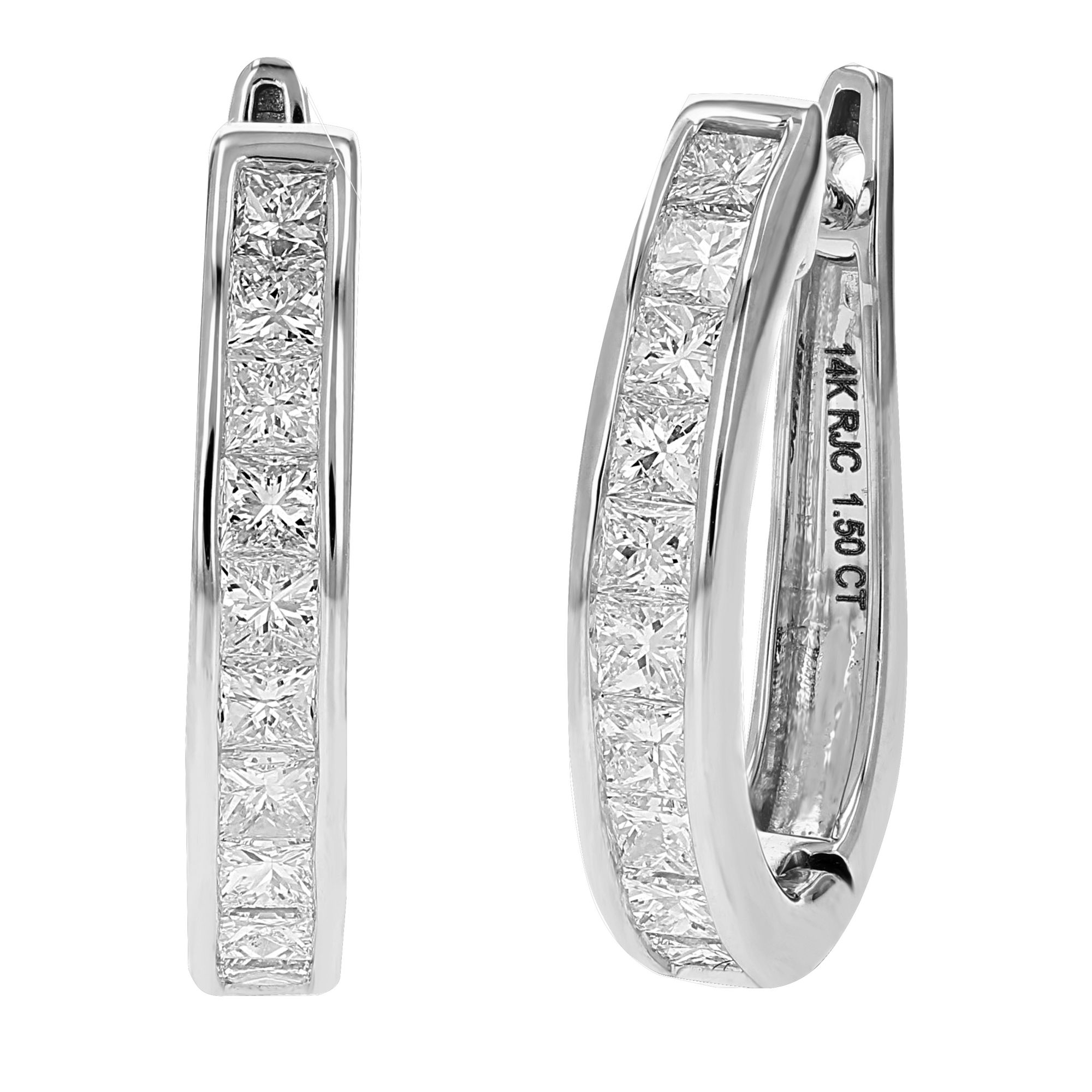 Amairah 1.50 ct. t. w. Princess Cut Diamond Hoop Earrings 14k White Gold Channel Set .75&quot;