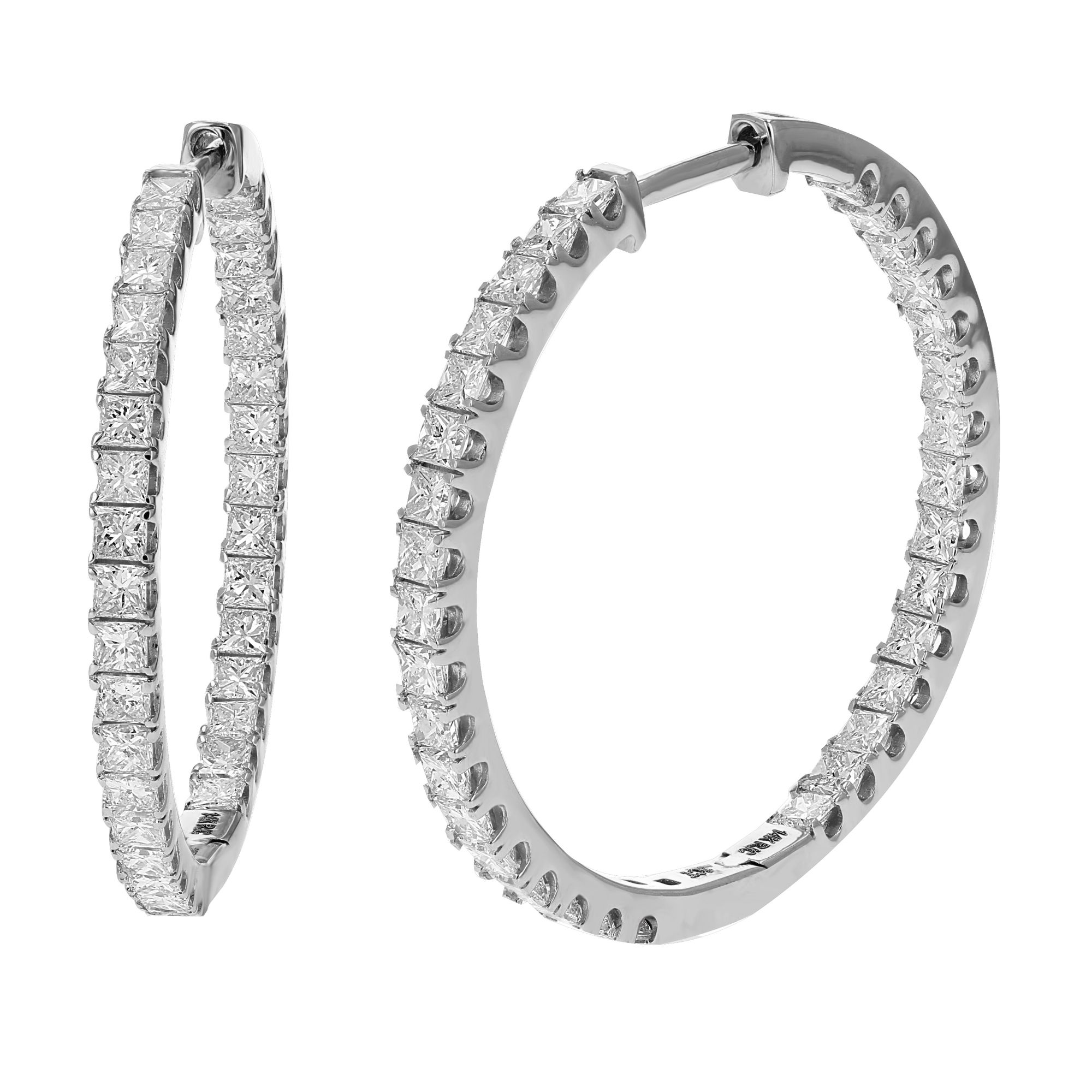 Amairah 3 ct. t. w. Princess Cut Diamond Inside Out Hoop Earrings 14k White Gold Prong Set 1&quot;