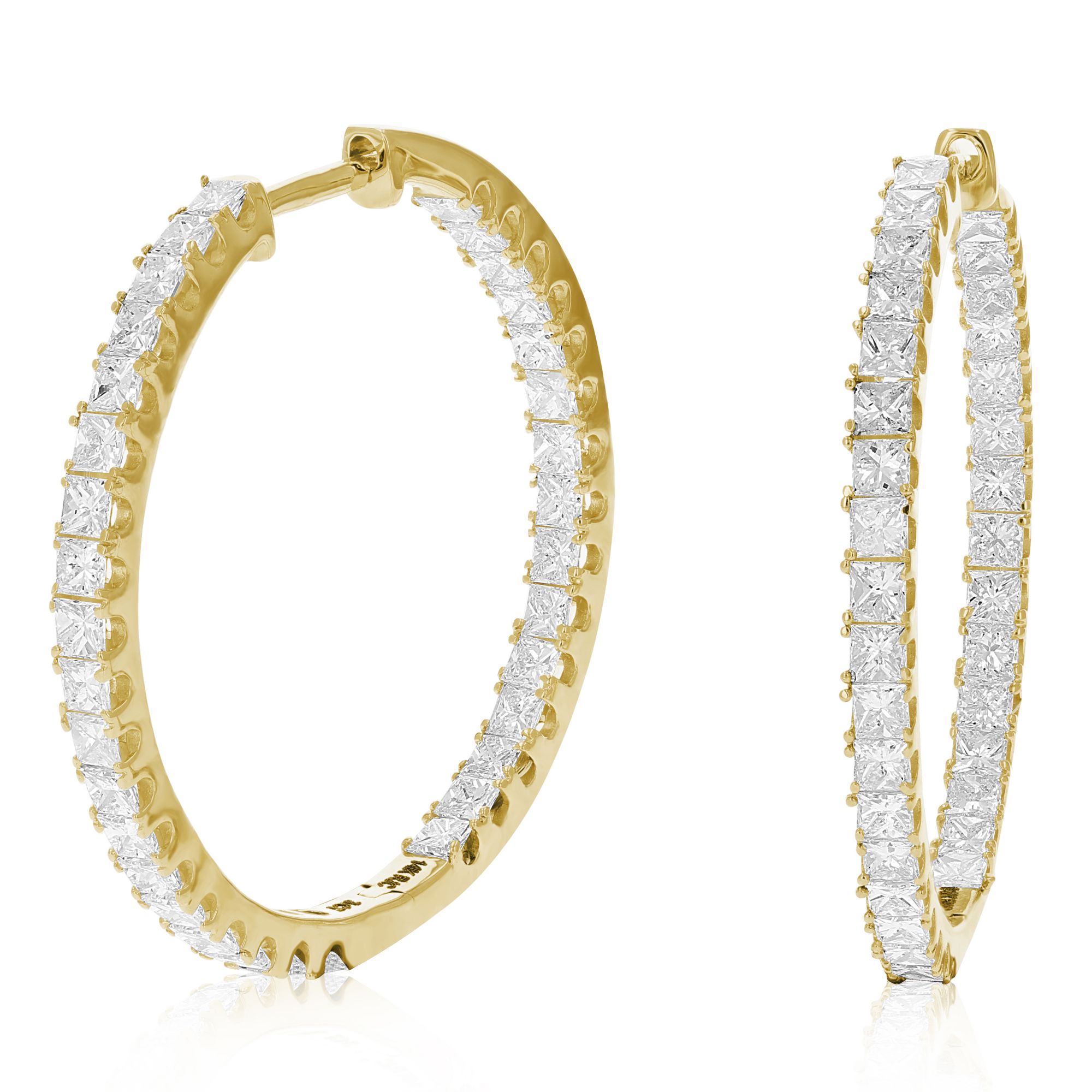 Amairah 3 ct. t. w. Princess Cut Diamond Inside Out Hoop Earrings 14k Yellow Gold Prong Set 1&quot;