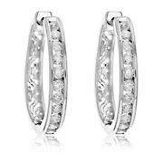 Amairah .50 ct. t. w. Diamond Hoop Earrings .925 Sterling Silver with Rhodium Channel Set Dangle .66&quot;