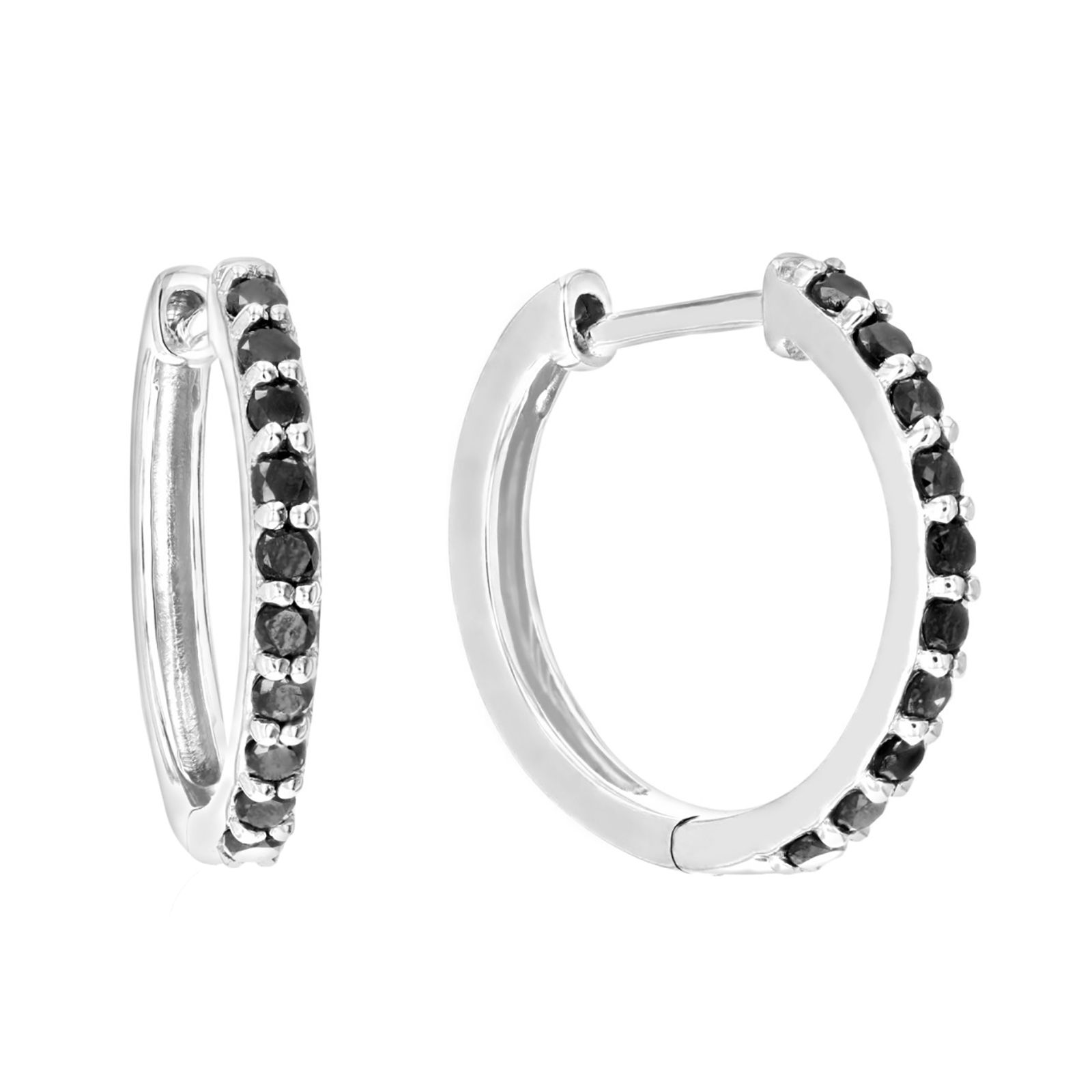 Amairah .50 ct. t. w. Black Diamond Hoop Earrings .925 Sterling Silver with Rhodium Prong Set .75&quot;