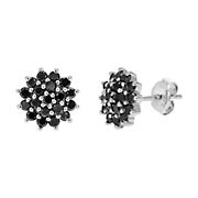 Amairah 1 ct. t. w. Black Diamond Stud Earrings .925 Sterling Silver with Rhodium Round Cluster