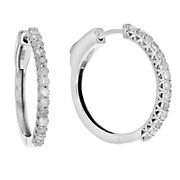 Amairah .50 ct. t. w. Diamond Hoop Earrings .925 Sterling Silver with Rhodium Prong Set Dangle .75&quot;