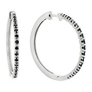 Amairah .50 ct. t. w. Black Diamond Hoop Earrings .925 Sterling Silver with Rhodium Prong Set 1.10&quot;