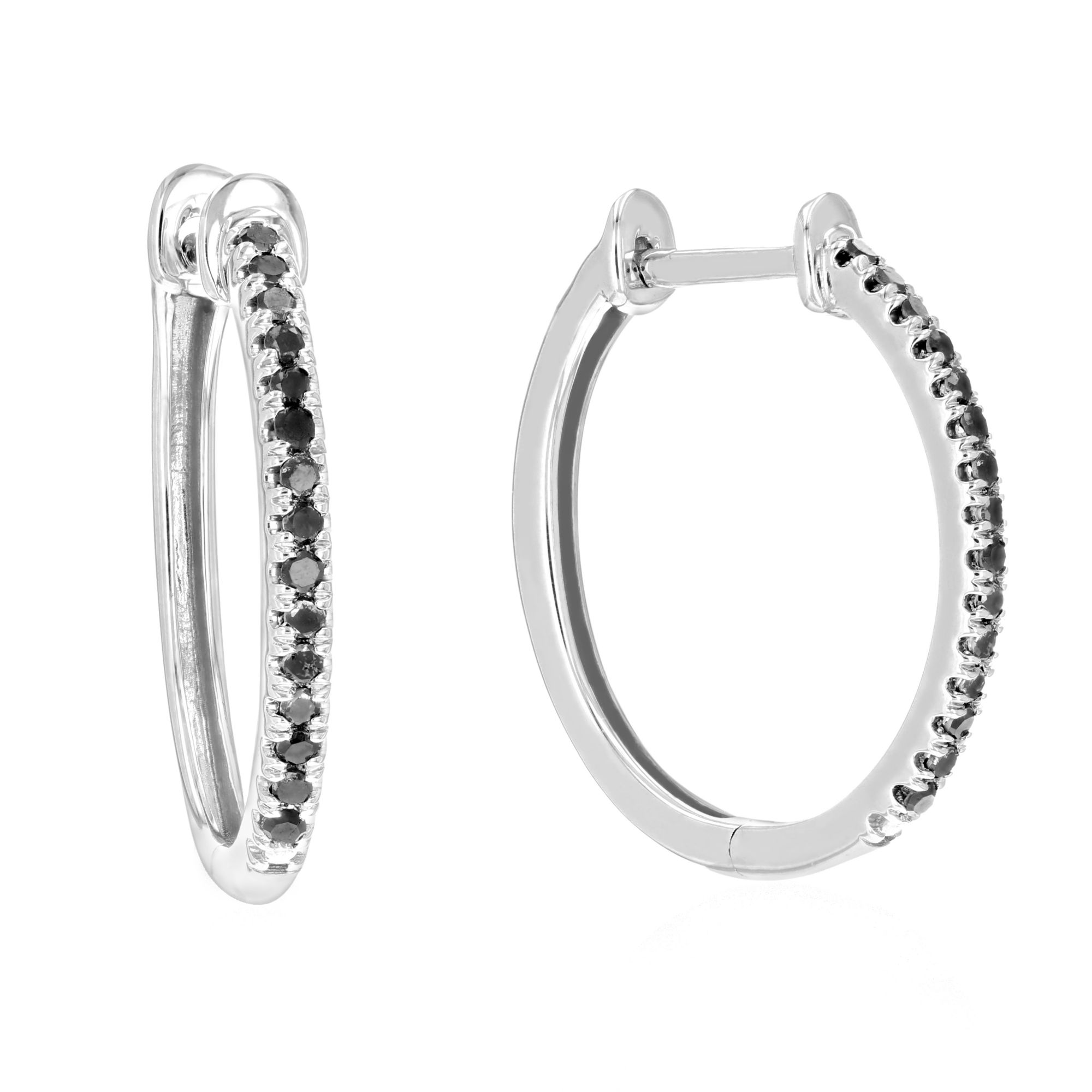 Amairah .25 ct. t. w. Black Diamond Hoop Earrings .925 Sterling Silver with Rhodium Prong Set .75&quot;