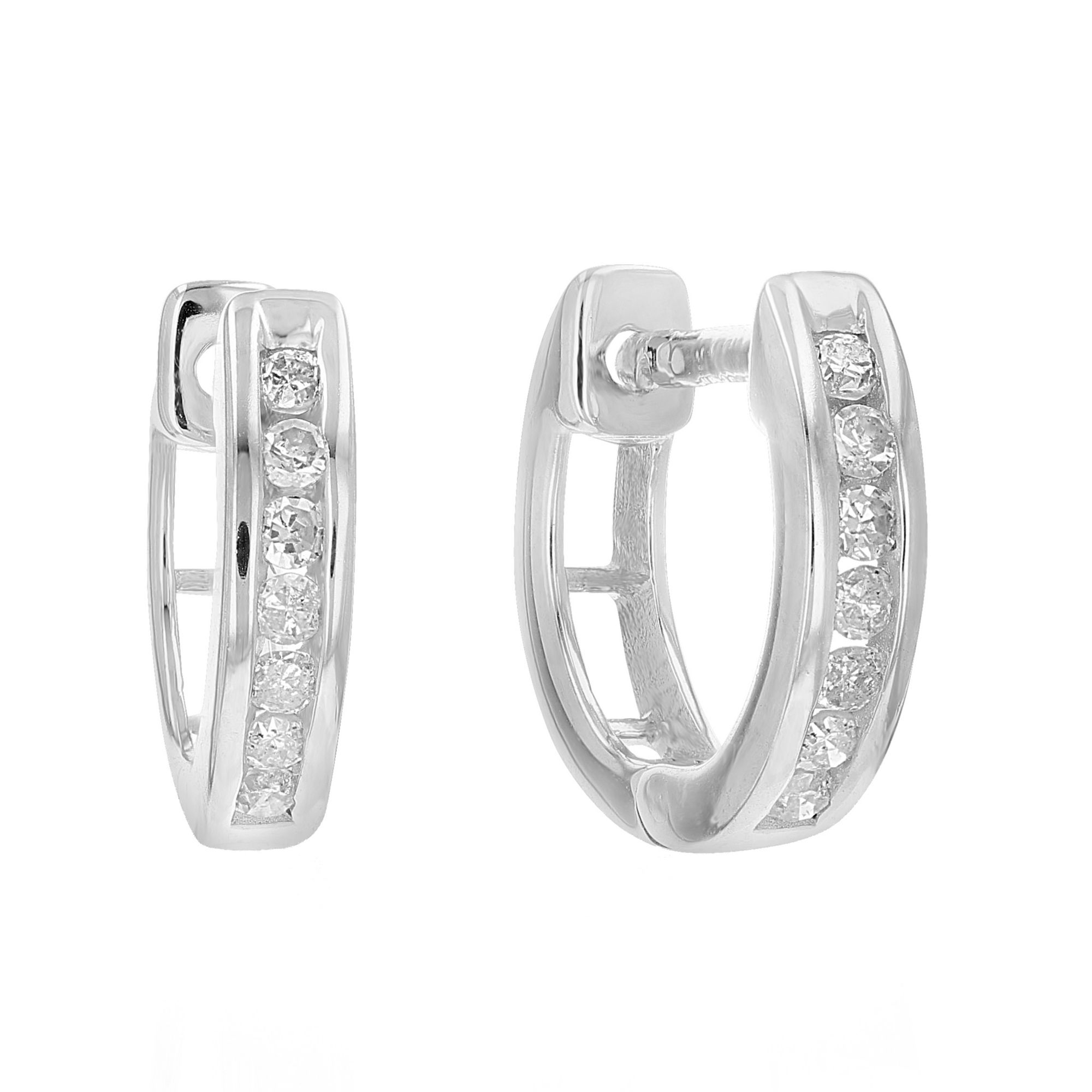 Amairah .25 ct. t. w. Diamond Hoop Earrings .925 Sterling Silver with Rhodium Channel Set .50&quot;