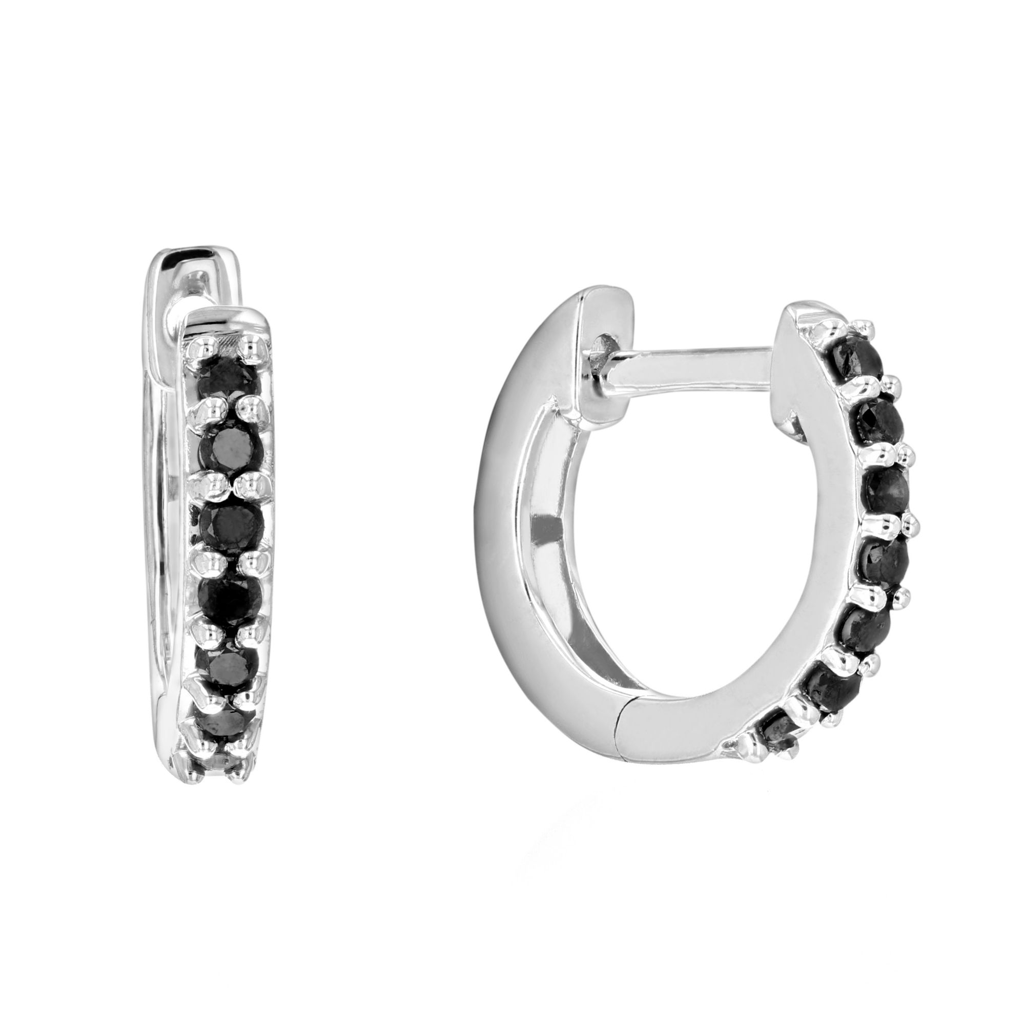 Amairah .25 ct. t. w. Black Diamond Hoop Earrings .925 Sterling Silver with Rhodium Prong Set .50&quot;