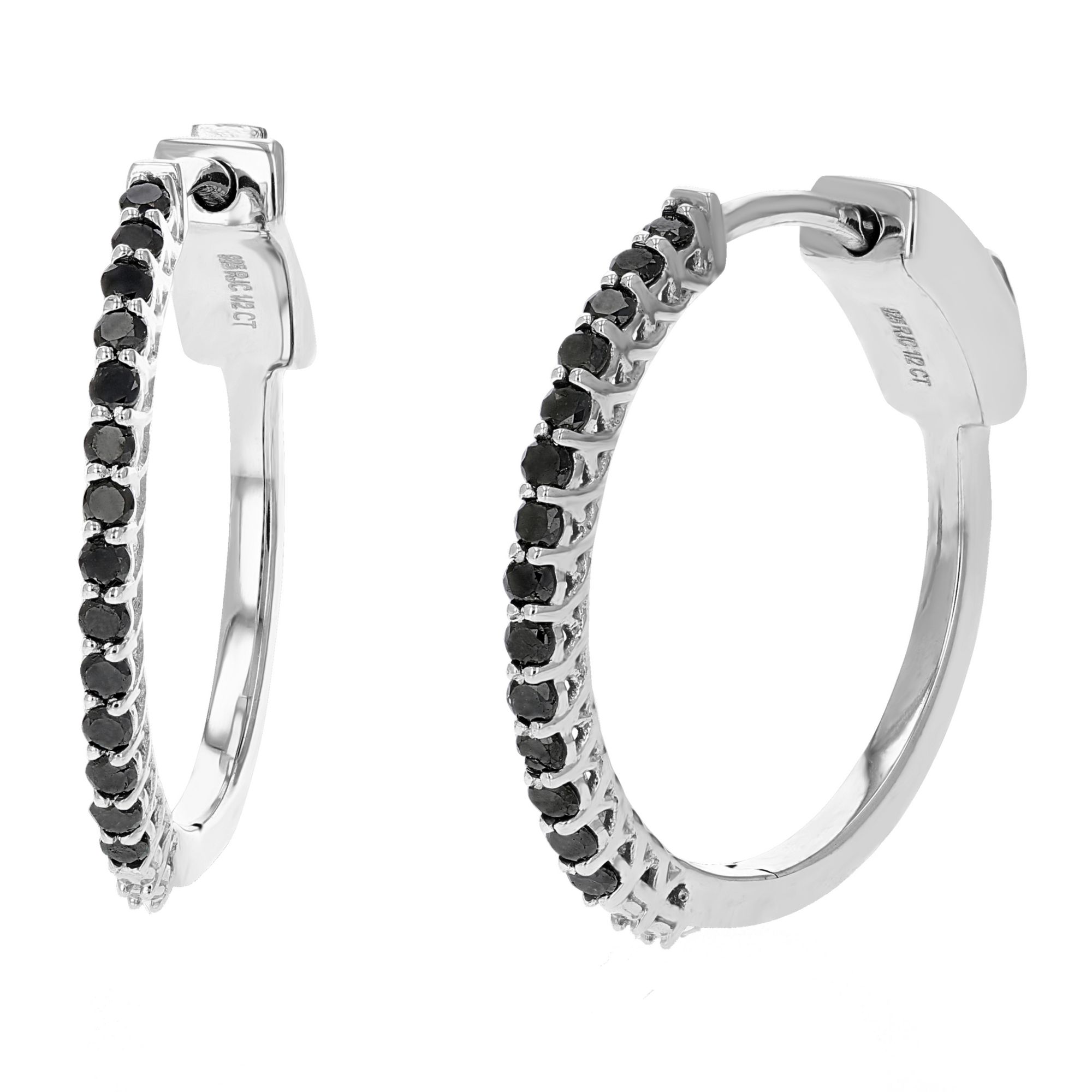 Amairah .50 ct. t. w. Black Diamond Hoop Earrings .925 Sterling Silver with Rhodium Prong Set .75&quot;