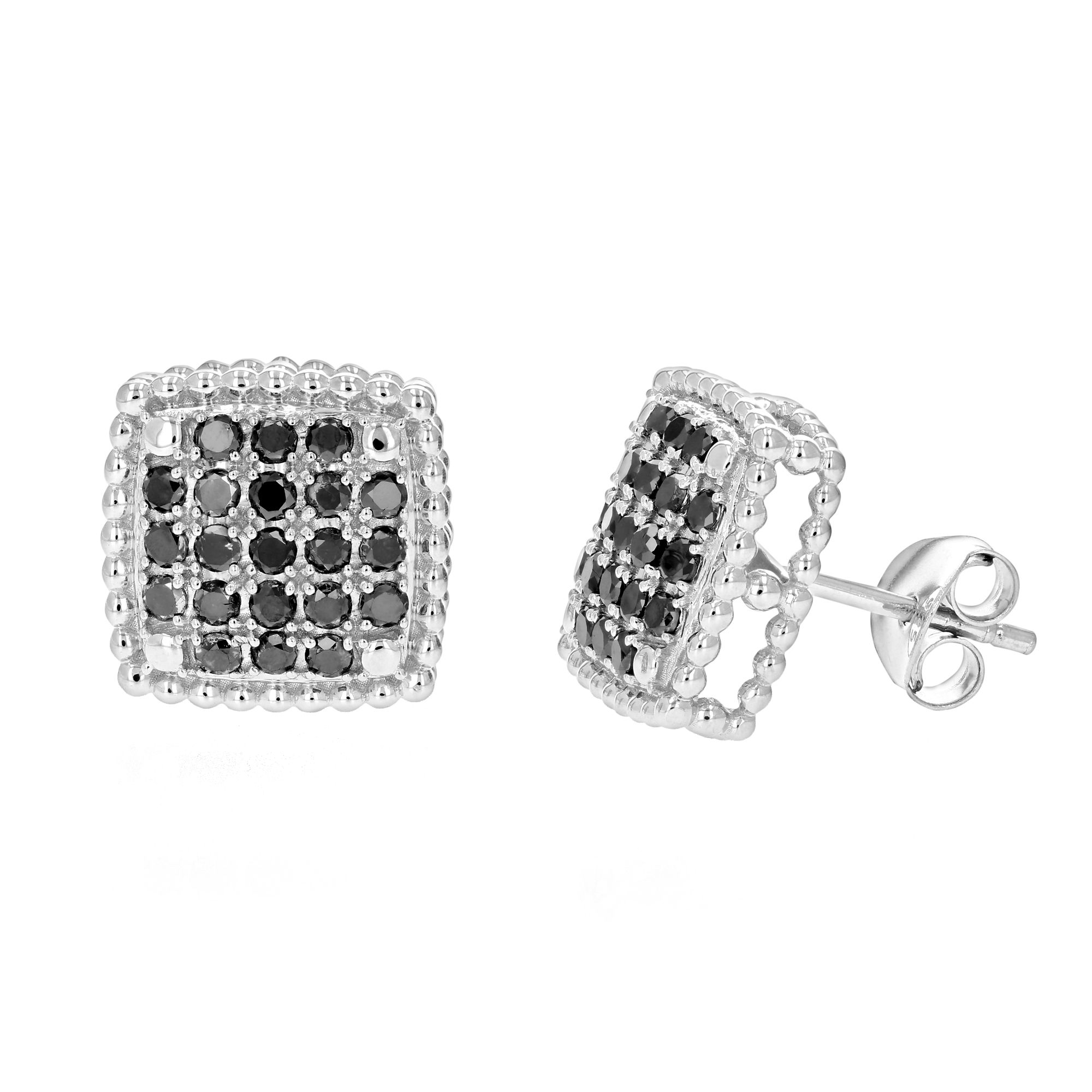 Amairah 1 ct. t. w. Black Diamond Cluster Stud Earrings .925 Sterling Silver with Rhodium .50&quot;