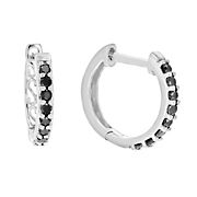 Amairah .33 ct. t. w. Black Diamond Hoop Earrings .925 Sterling Silver with Rhodium Prong Set .66&quot;