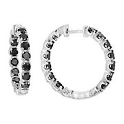 Amairah 4 ct. t. w. Black Diamond Inside Out Hoop Earrings .925 Sterling Silver with Rhodium Prong Set 1&quot;