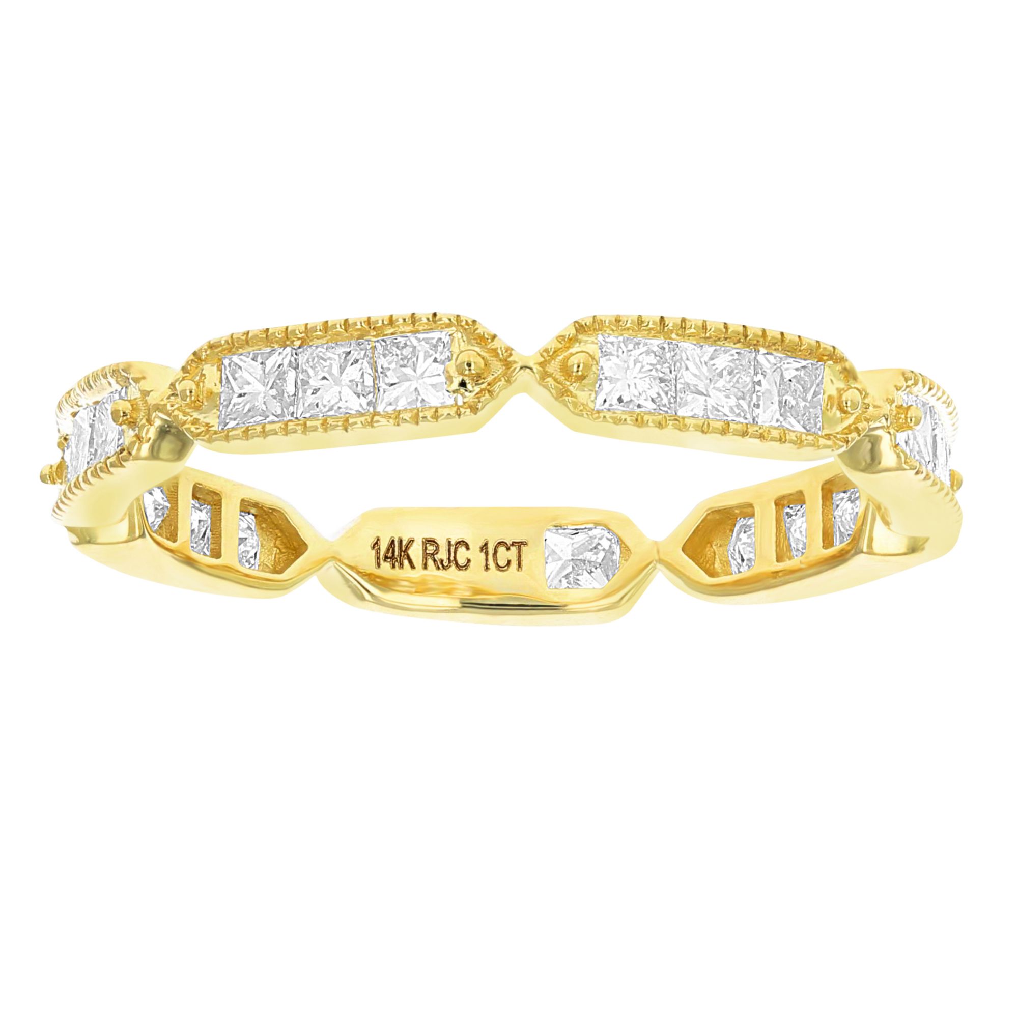 Amairah 1 ct. t. w. Princess Diamond Eternity Wedding Band with Milgrain 14k Yellow Gold Channel Set, Size 7