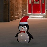Northlight 28&quot; LED Lighted Tinsel Penguin in Santa Hat Outdoor Christmas Decoration