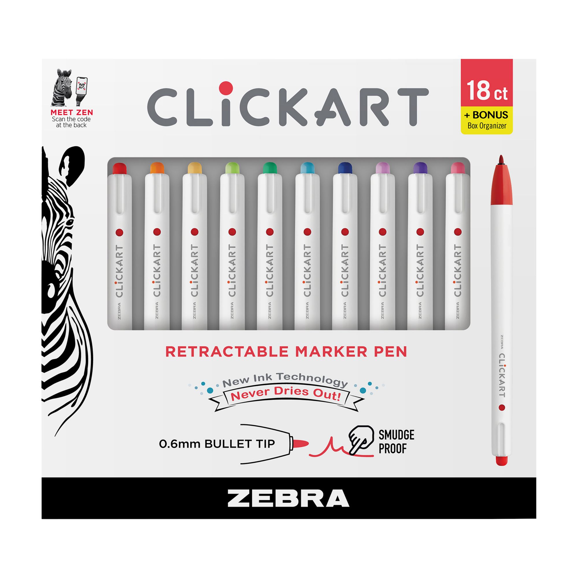 Zebra Pen ClickArt Retractable Marker, 0.6mm Fine Bullet Point Tip