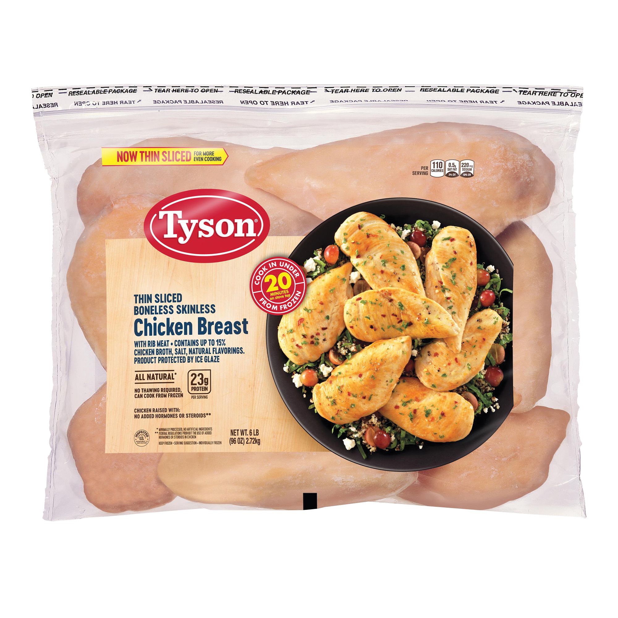Tyson Thin Slice Boneless Skinless Chicken Breast, 6 lbs.