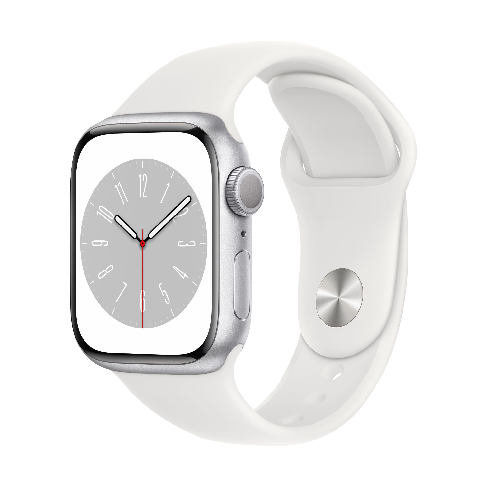 Apple Watch Series 8 GPS with Silver Aluminum Case, 41mm - White Sport Band