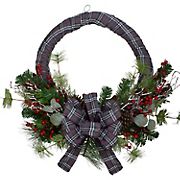 Northlight 24&quot; Gray and Red Plaid Artificial Christmas Wreath