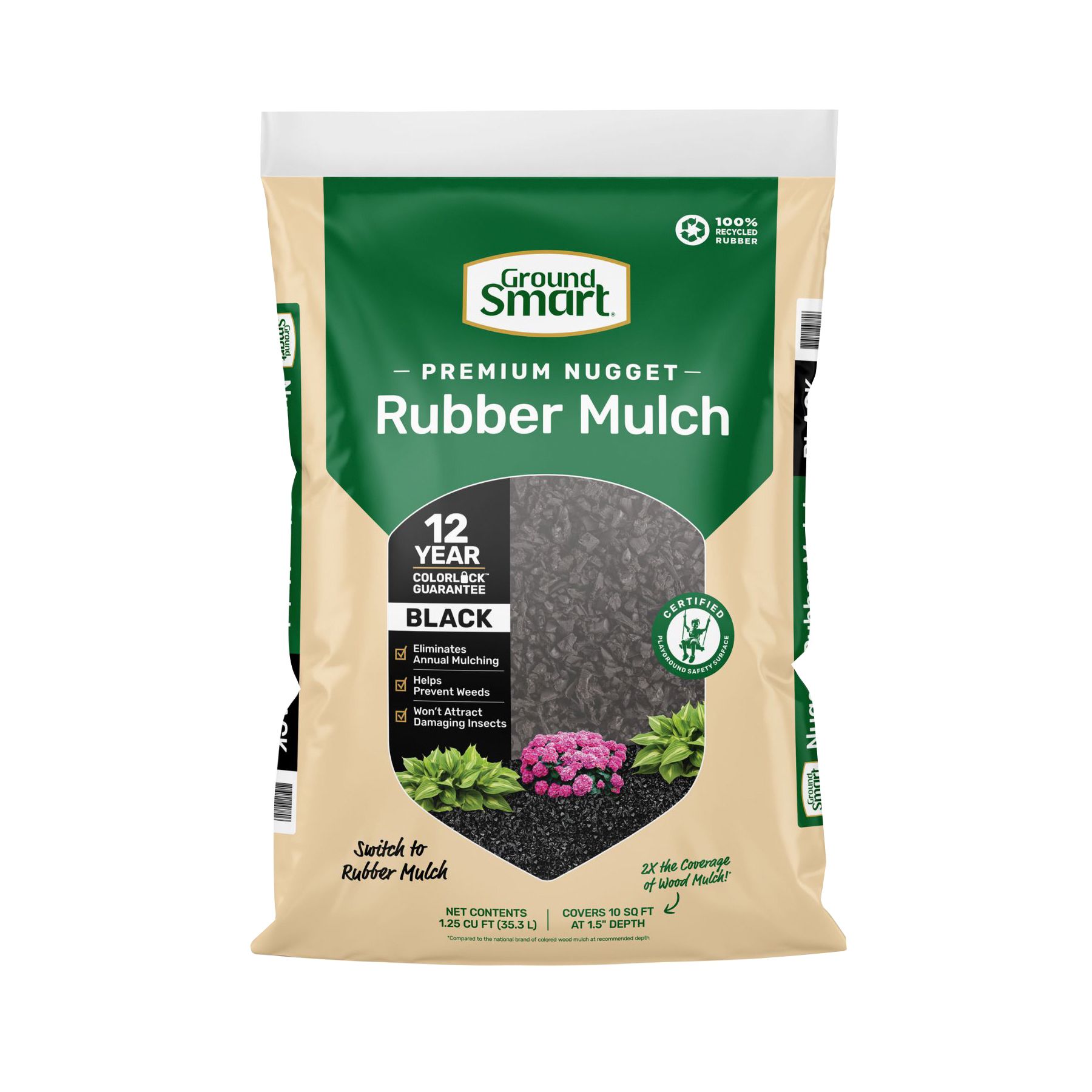 GroundSmart Rubber Mulch, 1.25 cu. ft. - Black