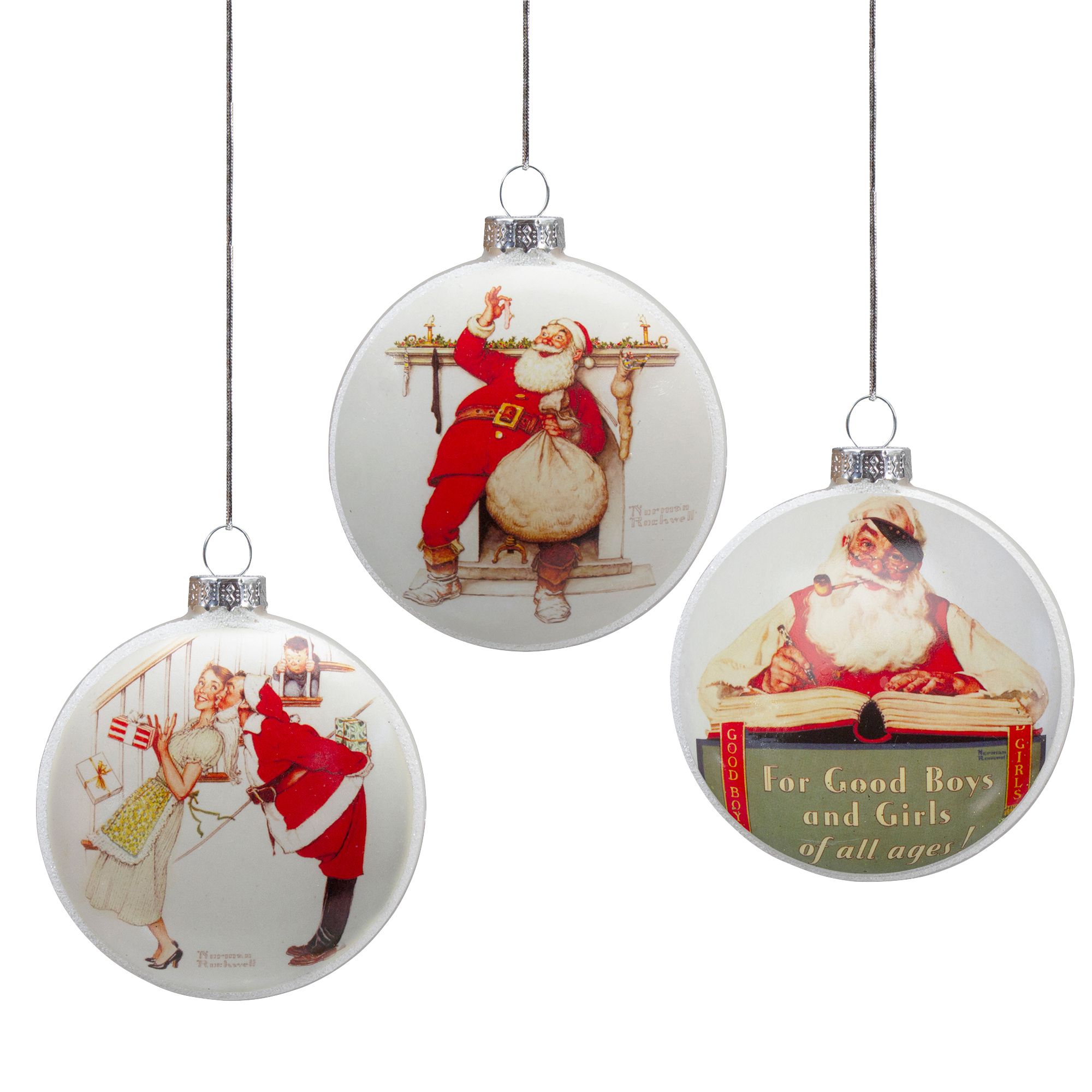 Northlight 3&quot; 3-Pc. Glass Norman Rockwell Christmas Disc Ornaments