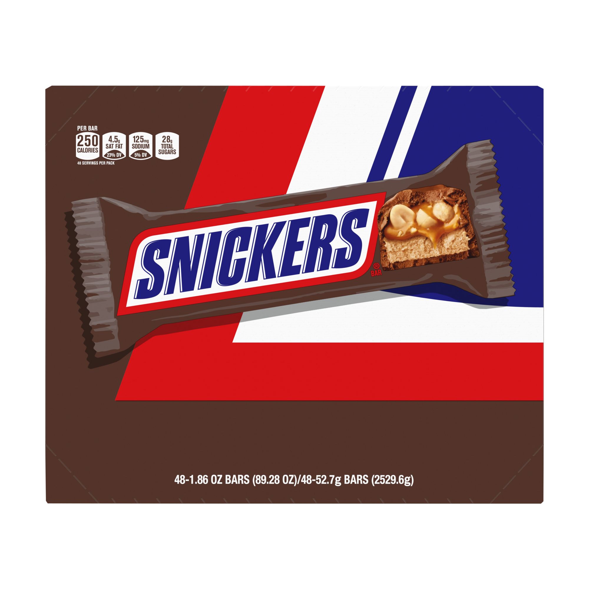 Snickers Chocolate Candy Bars, Peanut Full Size, 48 ct./1.86 oz.