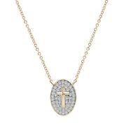 .16 ct. t.w. Diamond Oval Tag Cross Necklace in 14k Yellow Gold