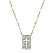 .16 ct. t.w. Diamond Dog Tag Cross Necklace in 14k Yellow Gold